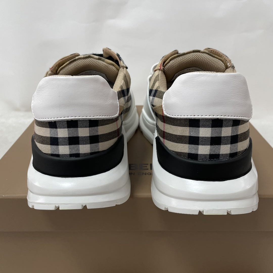 Burberry Check Cotton And Leather Sneakers - DesignerGu