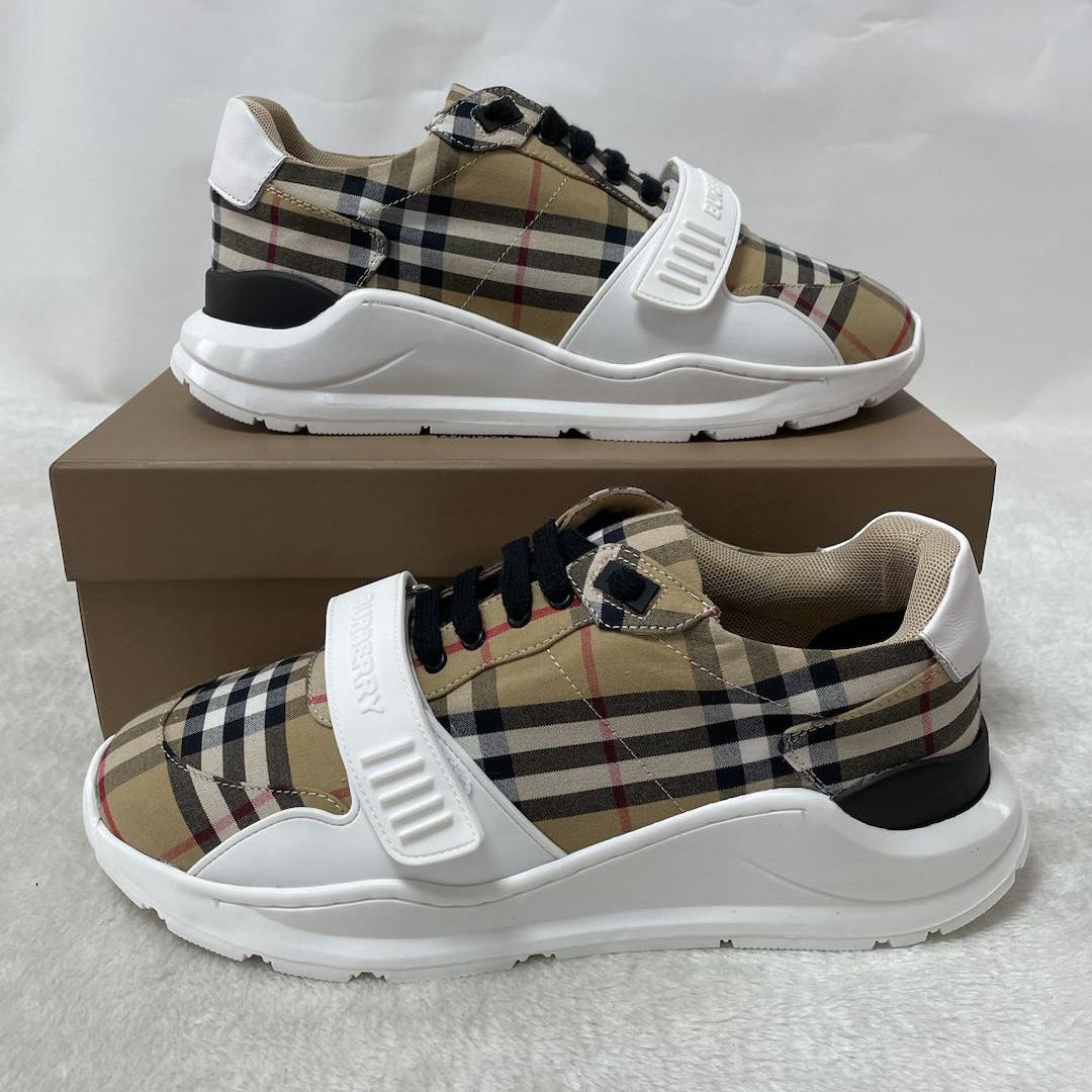 Burberry Check Cotton And Leather Sneakers - DesignerGu