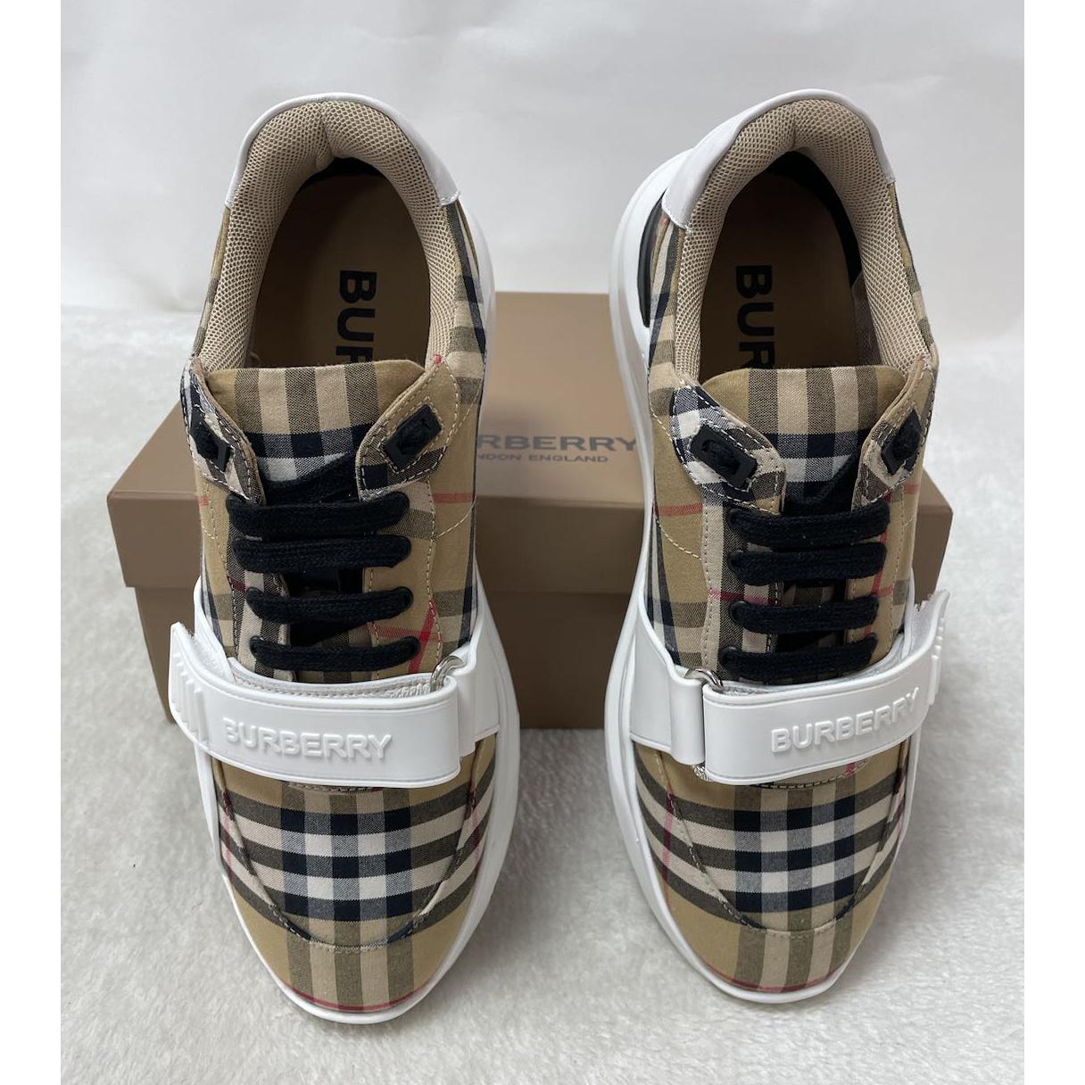 Burberry Check Cotton And Leather Sneakers - DesignerGu