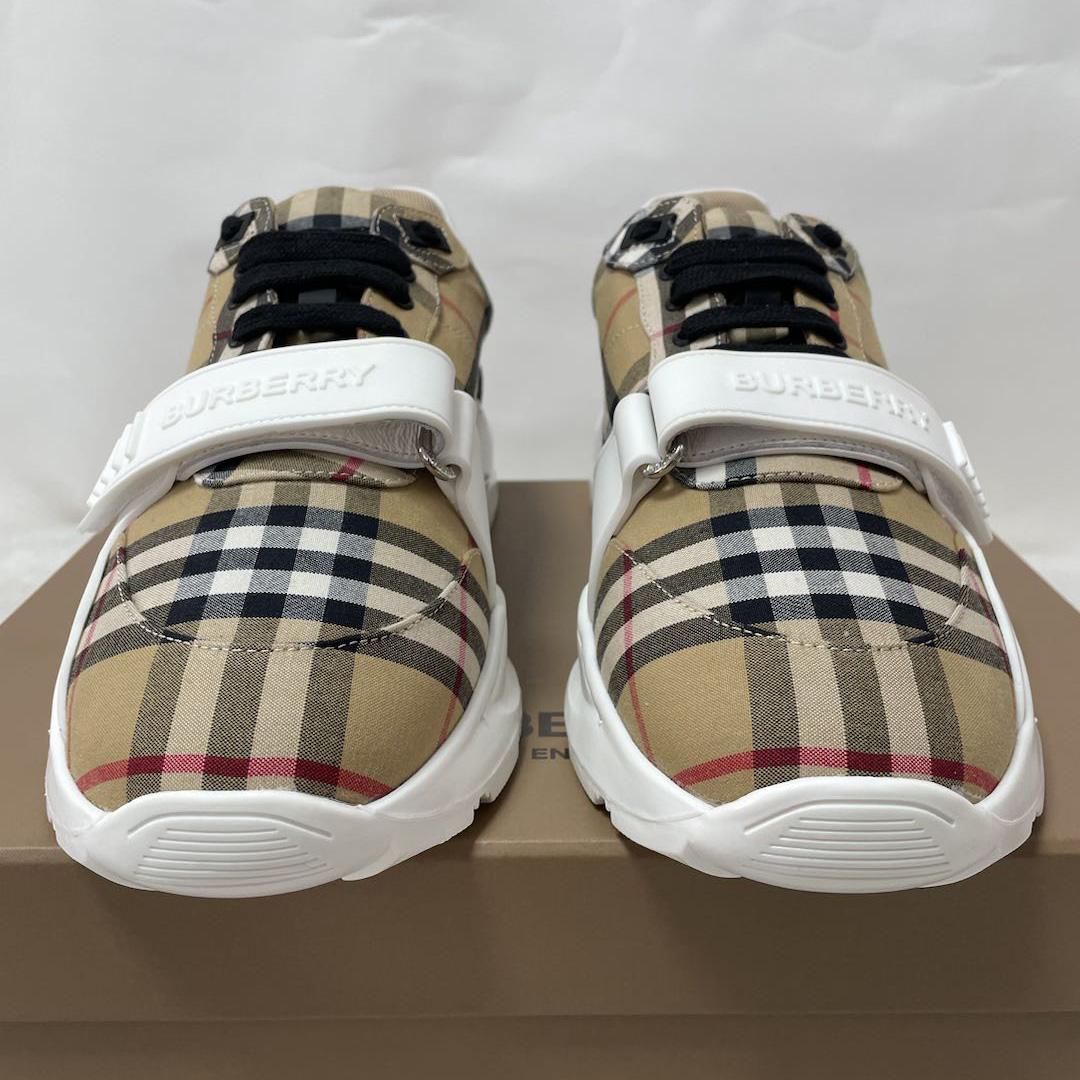 Burberry Check Cotton And Leather Sneakers - DesignerGu