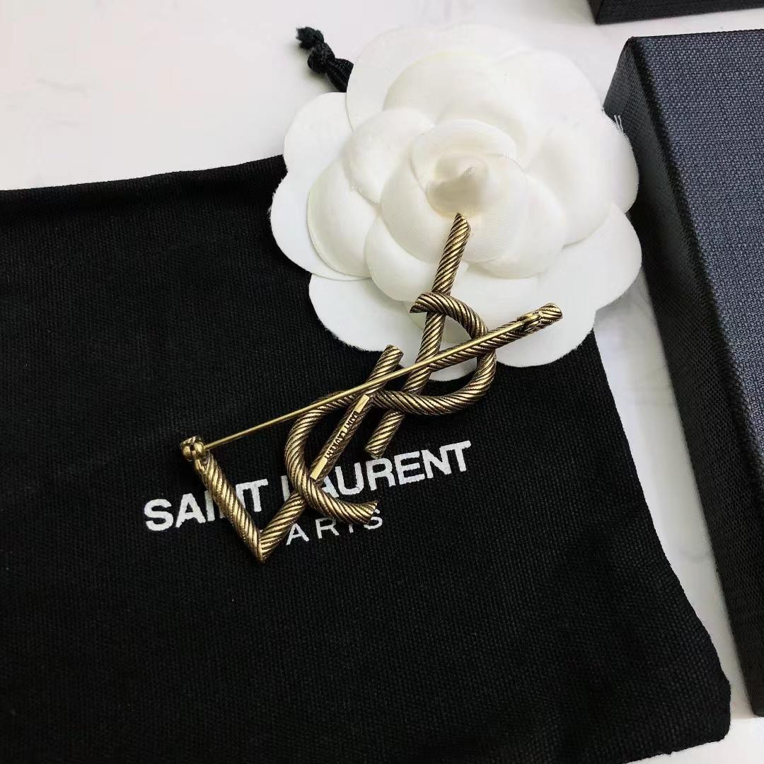 Saint Laurent Goldtone YSL Logo Brooch - DesignerGu