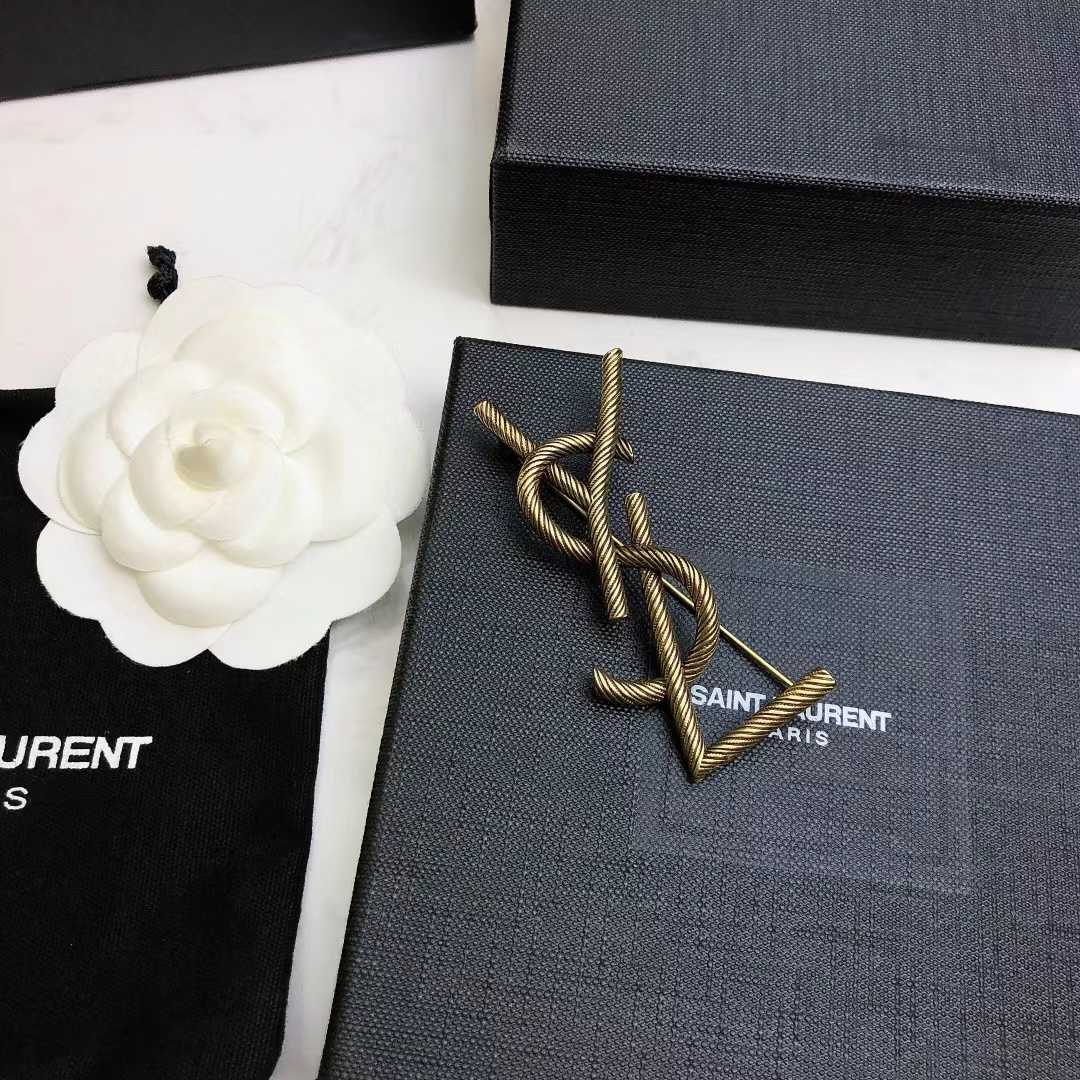 Saint Laurent Goldtone YSL Logo Brooch - DesignerGu