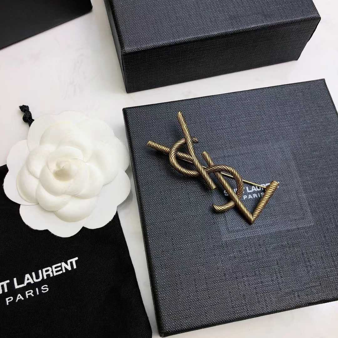 Saint Laurent Goldtone YSL Logo Brooch - DesignerGu