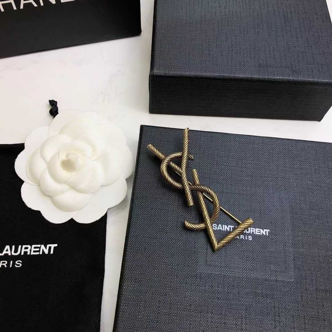 Saint Laurent Goldtone YSL Logo Brooch - DesignerGu