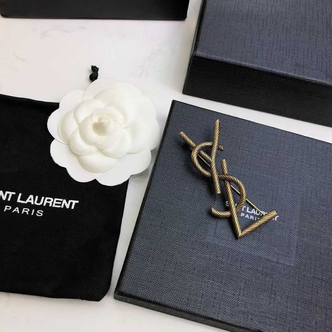 Saint Laurent Goldtone YSL Logo Brooch - DesignerGu