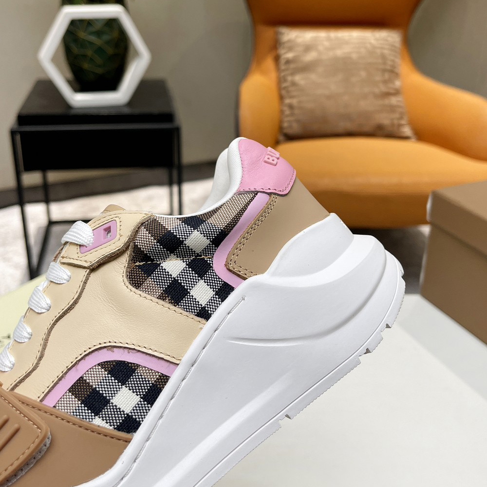 Burberry Check Cotton And Leather Sneakers - DesignerGu