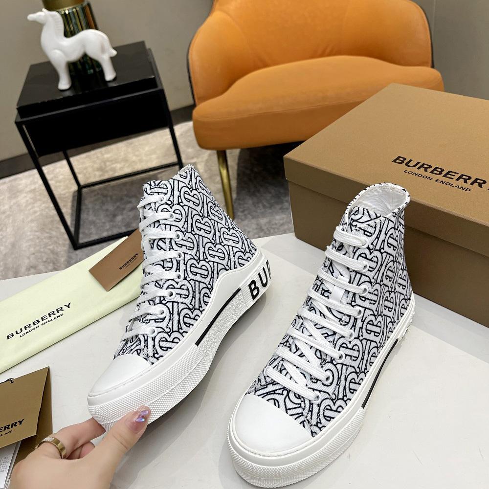 Burberry Vintage Monogram Print Cotton High-top Sneakers - DesignerGu