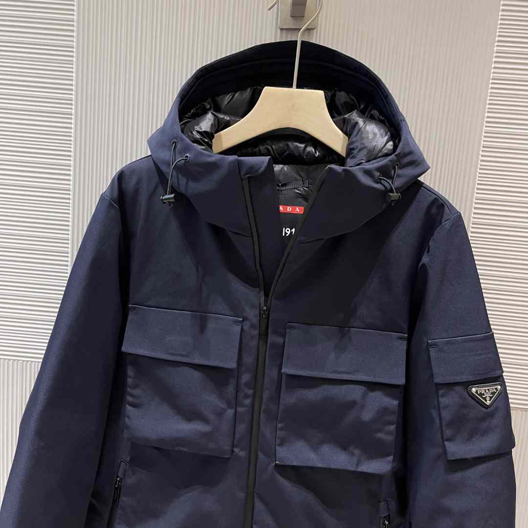 Prada Logo Hooded Puffer Jacket - DesignerGu