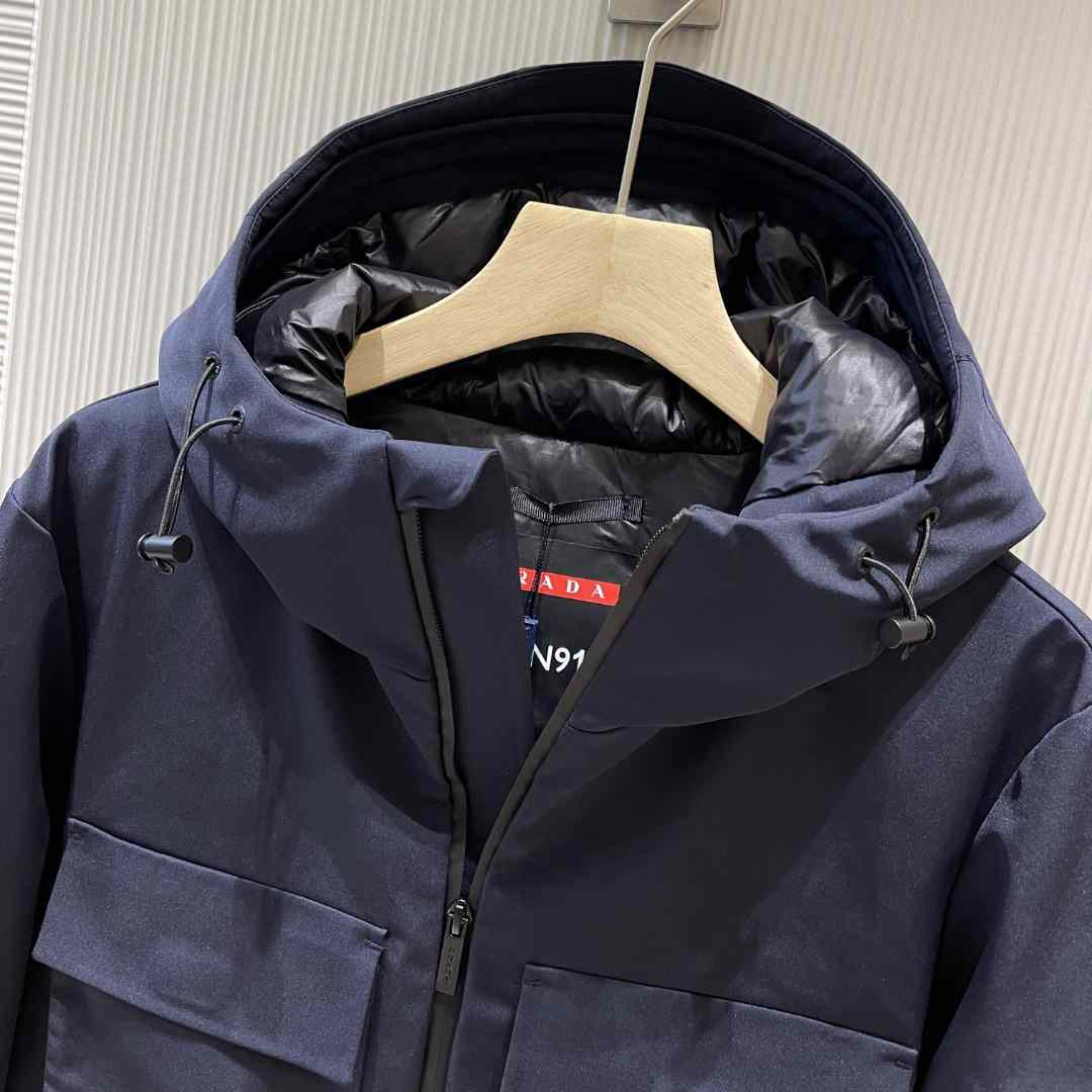 Prada Logo Hooded Puffer Jacket - DesignerGu