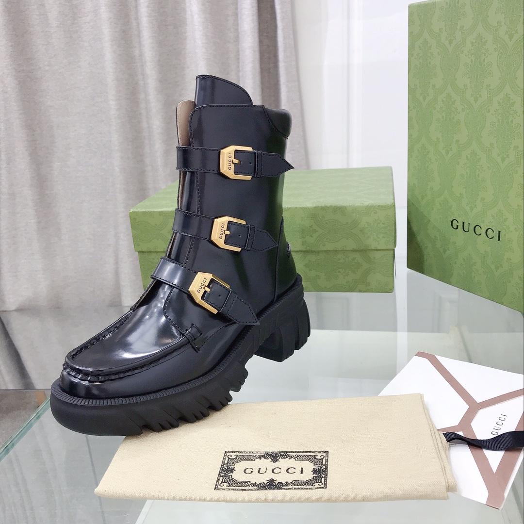 Gucci Women's Black Leather Ankle Boots - DesignerGu