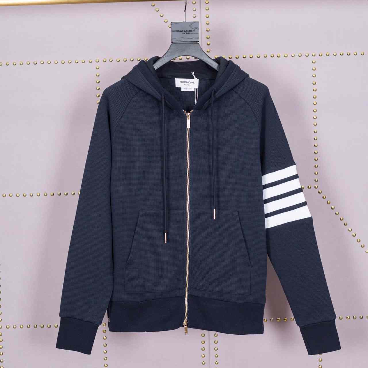 Thom Browne 4-Bar Zip-Up Cotton Hoodie - DesignerGu