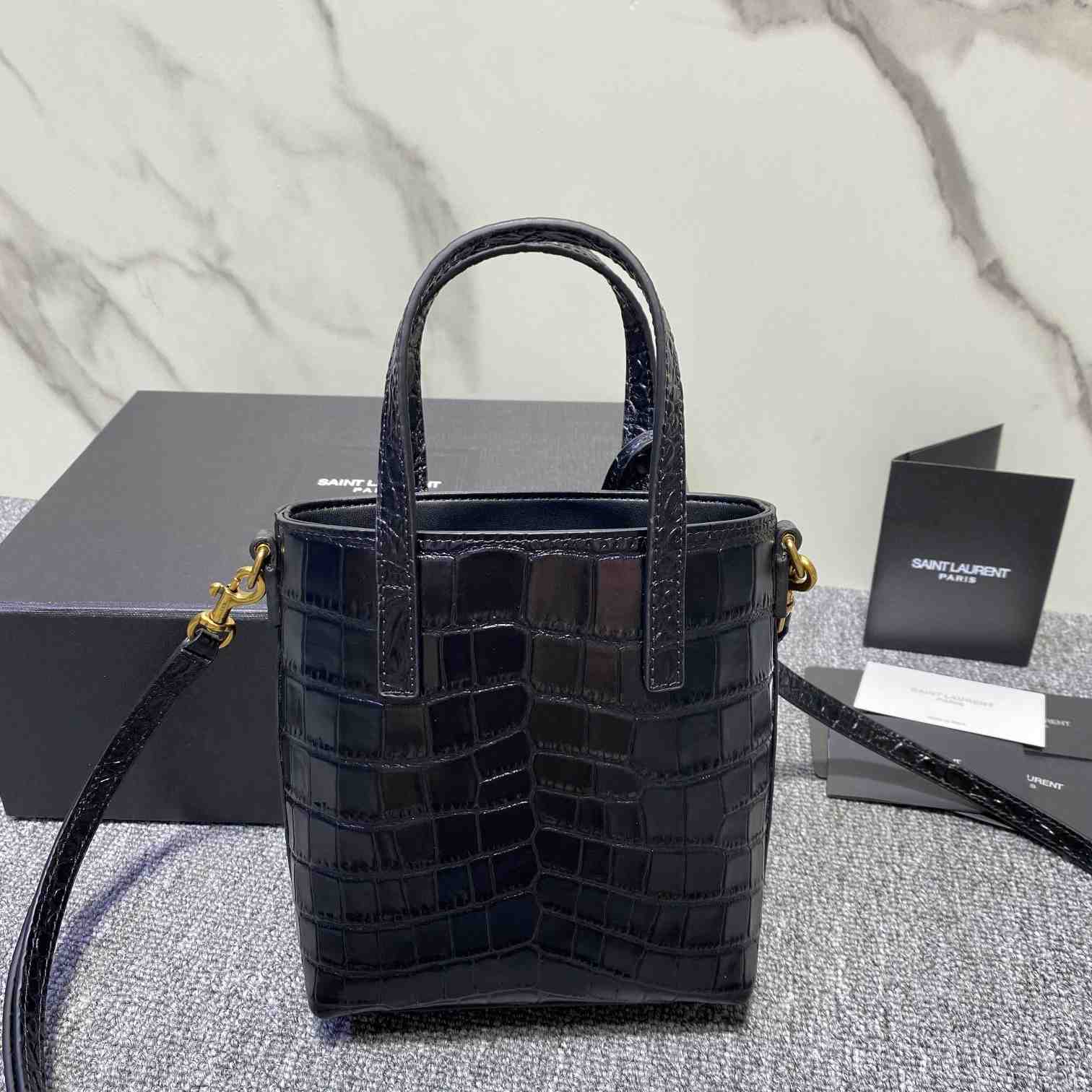 Saint Laurent Paris Mini Toy Shopping In Crocodile-Embossed Leather  - DesignerGu