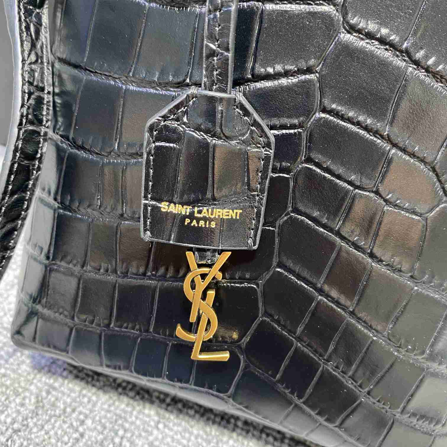 Saint Laurent Paris Mini Toy Shopping In Crocodile-Embossed Leather  - DesignerGu