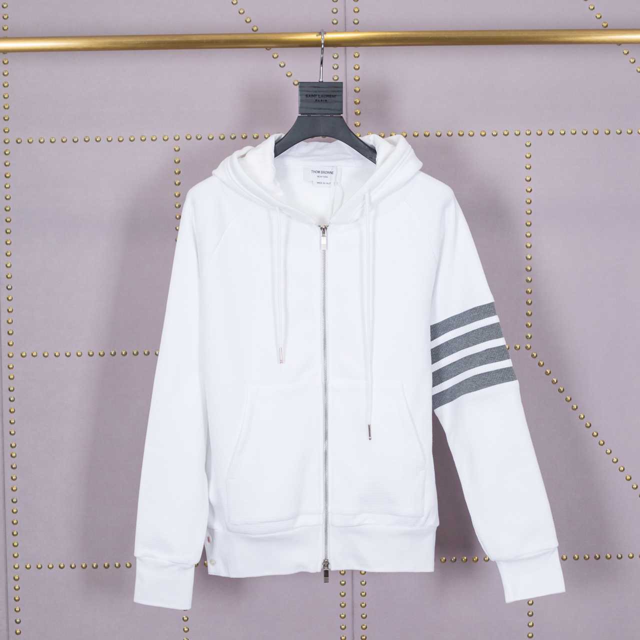 Thom Browne 4-Bar Zip-Up Cotton Hoodie - DesignerGu