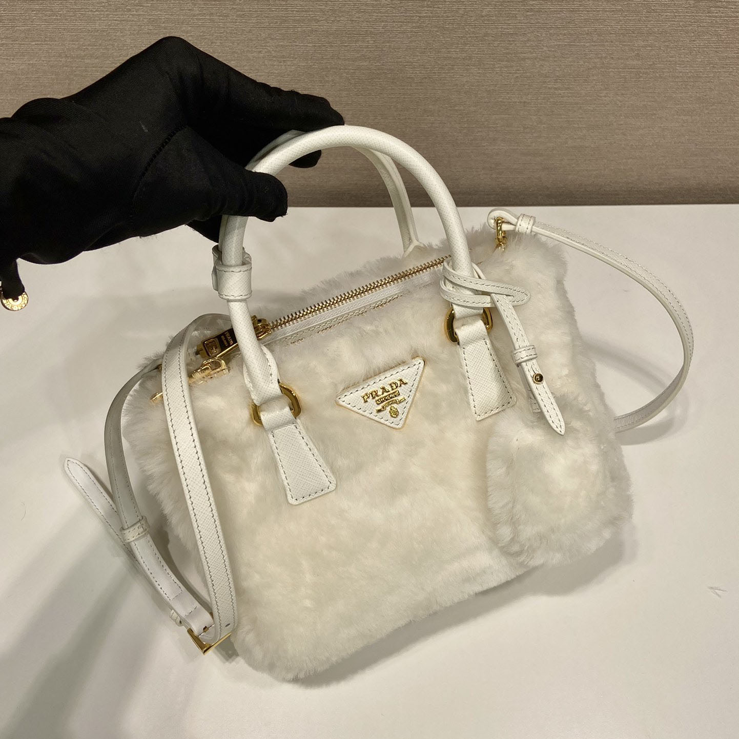 Prada Galleria Shearling Mini-Bag - DesignerGu