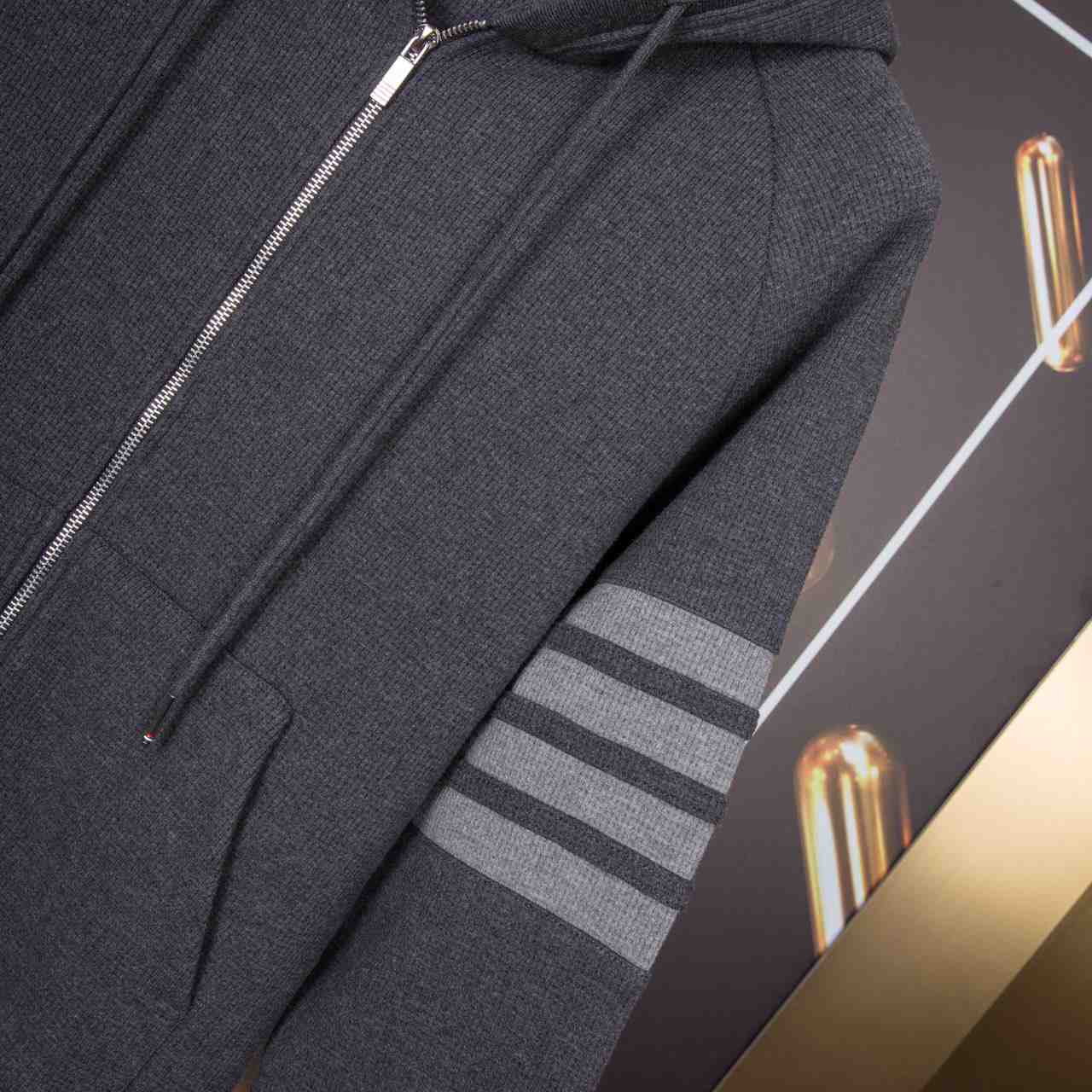 Thom Browne 4-Bar Zip-Up Cotton Hoodie - DesignerGu