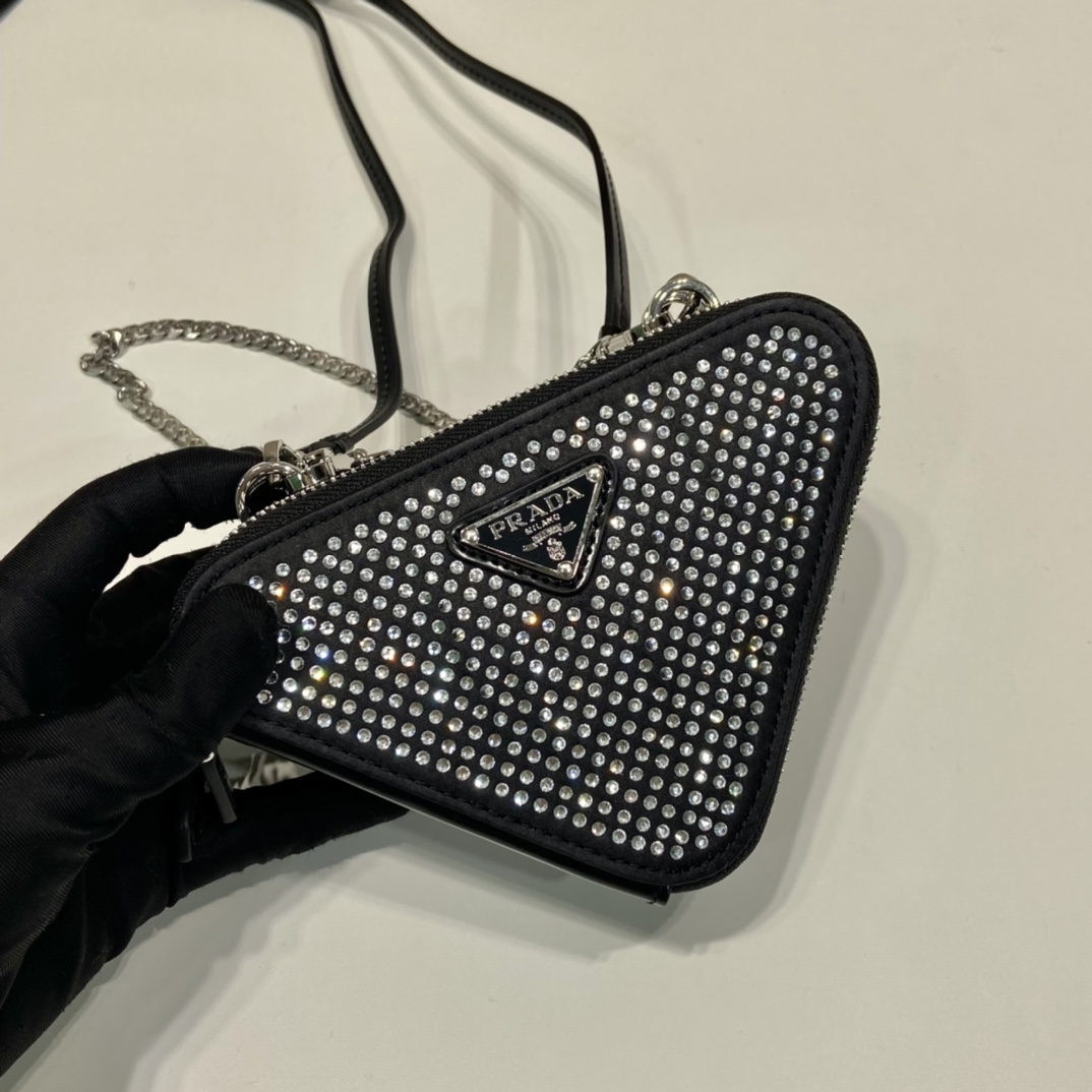 Prada Embellished Satin And Leather Mini-Pouch - DesignerGu