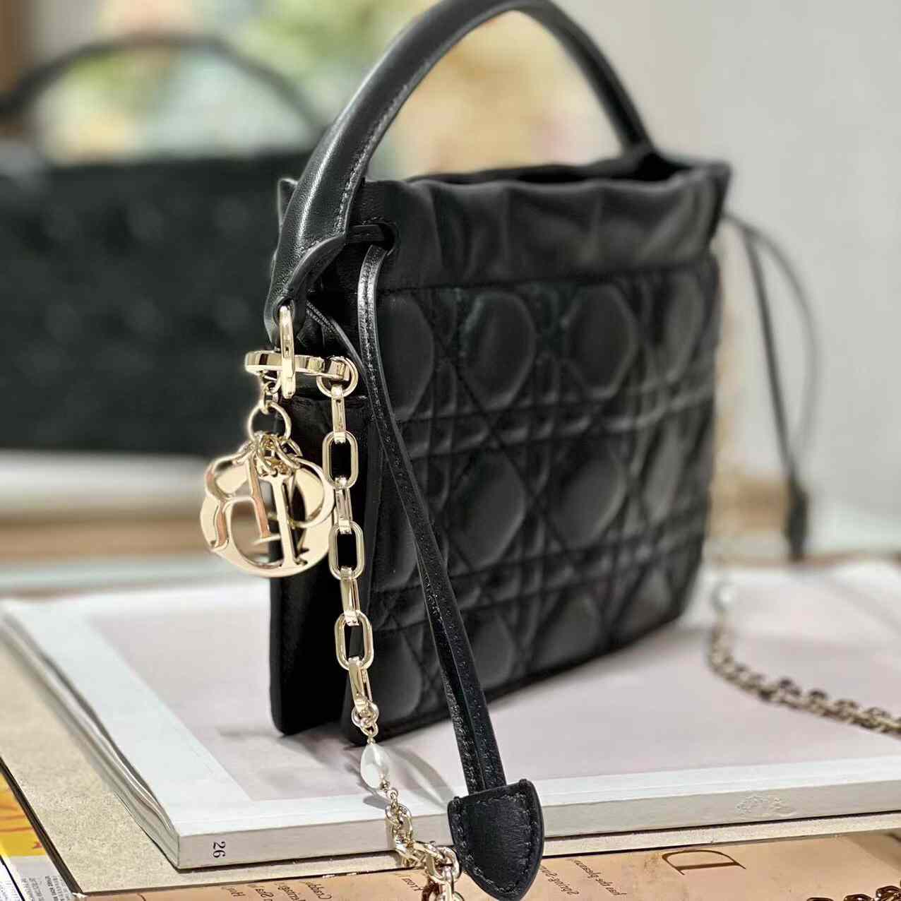 Dior Lady Dior Top Handle Drawstring Mini Bag - DesignerGu