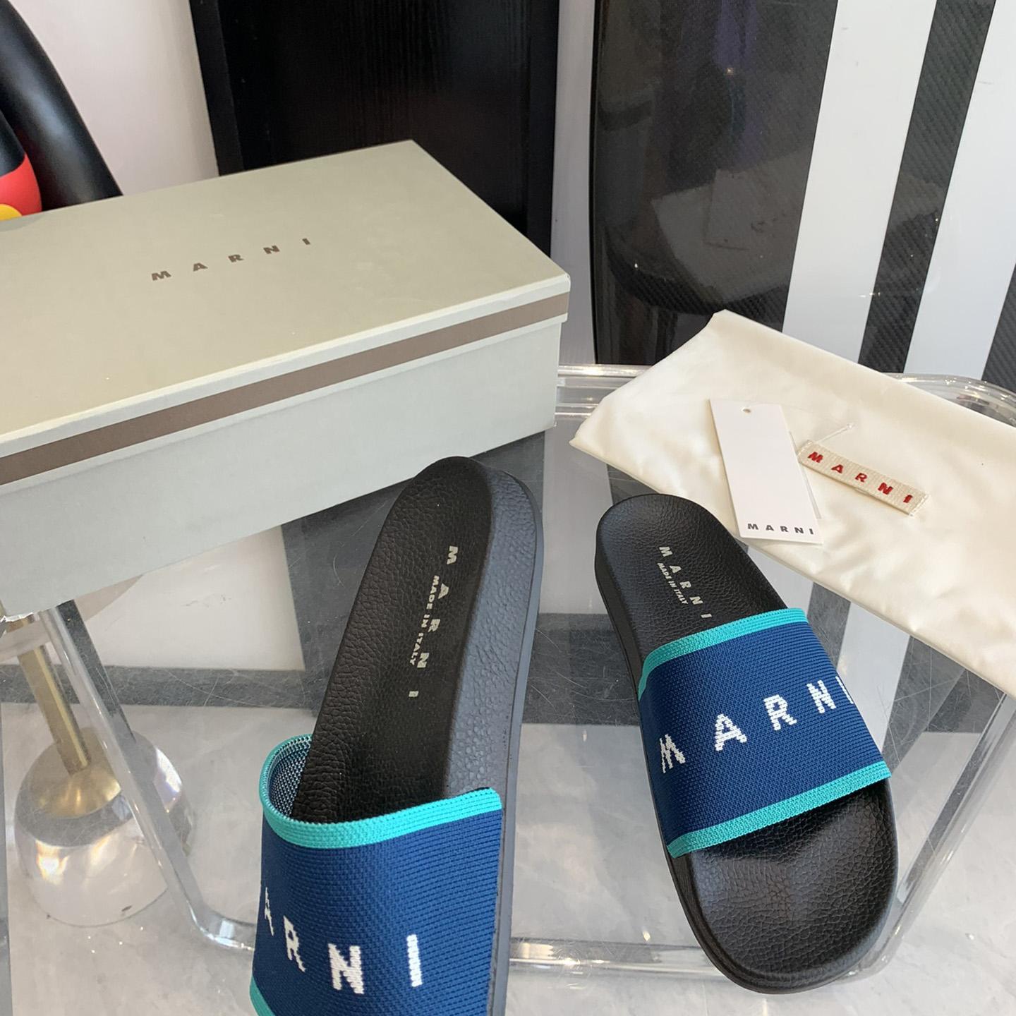 Marni Blue Logo Jacquard Rubber Slide - DesignerGu