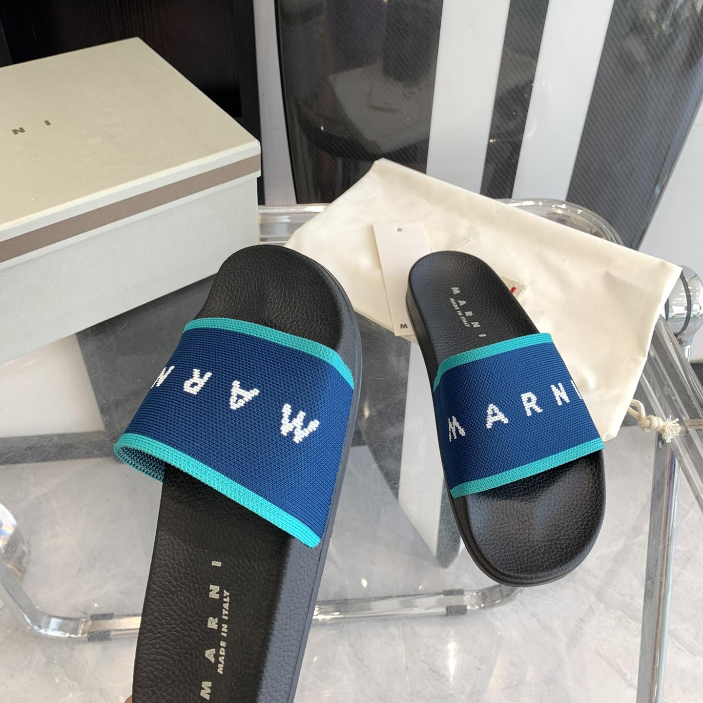 Marni Blue Logo Jacquard Rubber Slide - DesignerGu