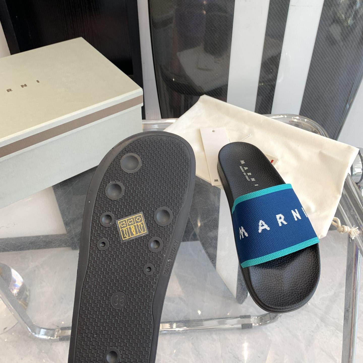 Marni Blue Logo Jacquard Rubber Slide - DesignerGu