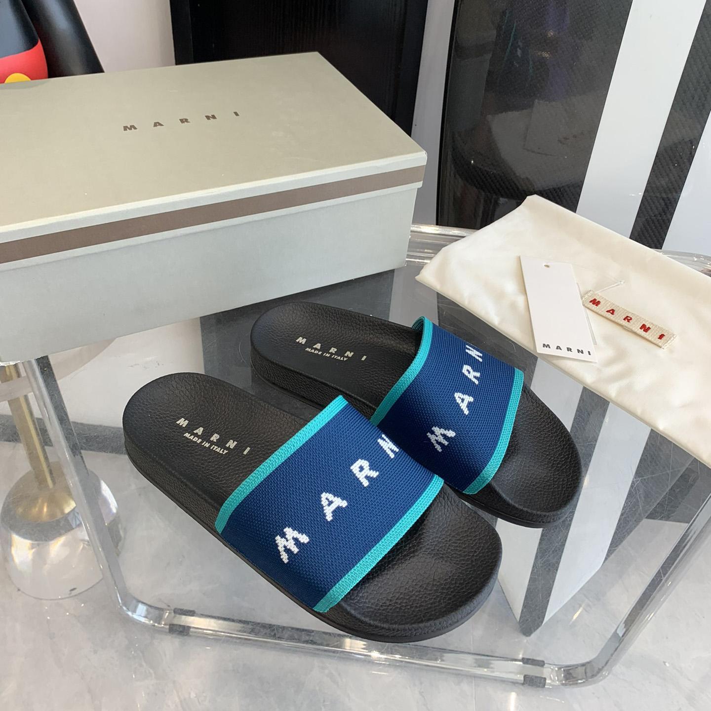 Marni Blue Logo Jacquard Rubber Slide - DesignerGu