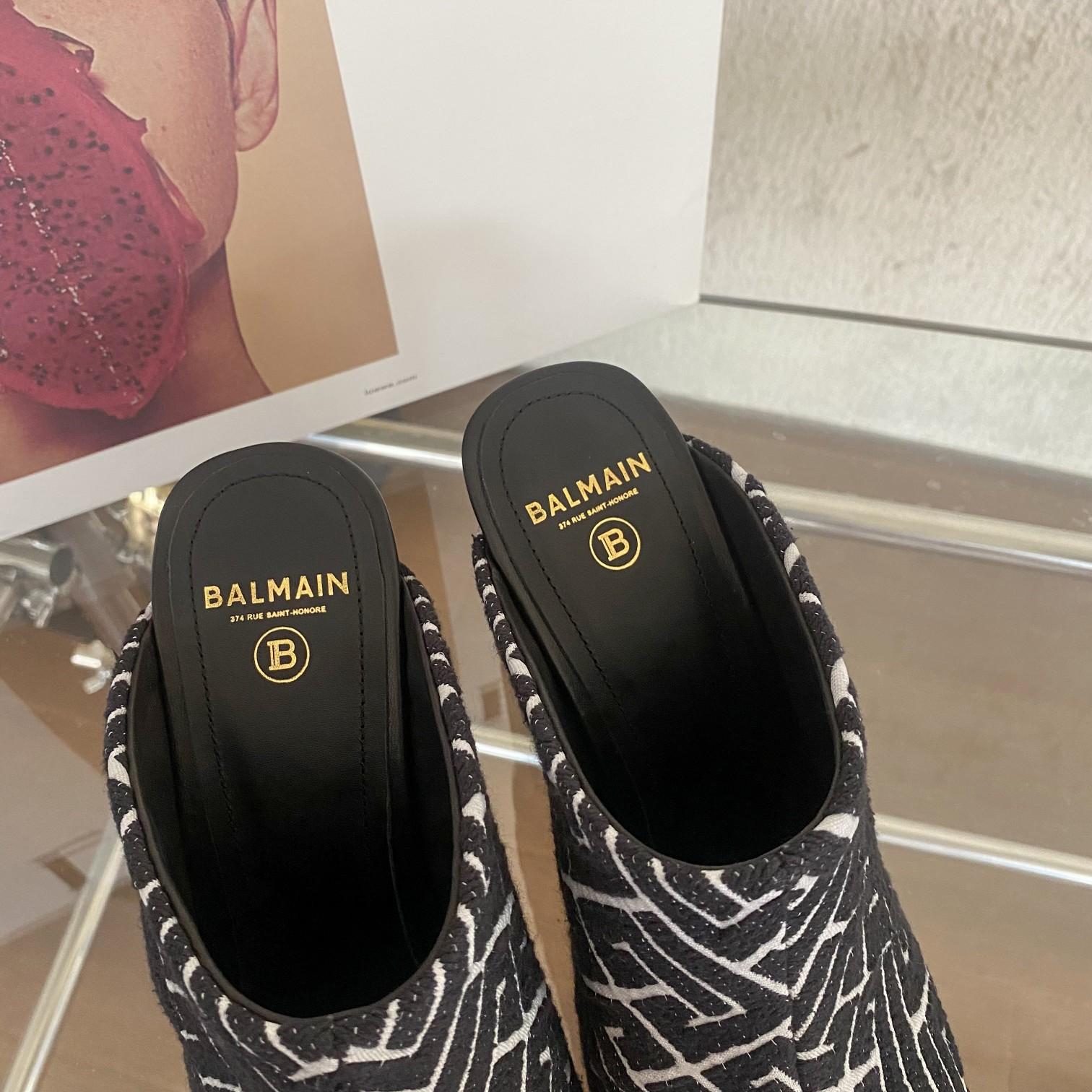 Balmain Monogram-Print Heeled Mules - DesignerGu