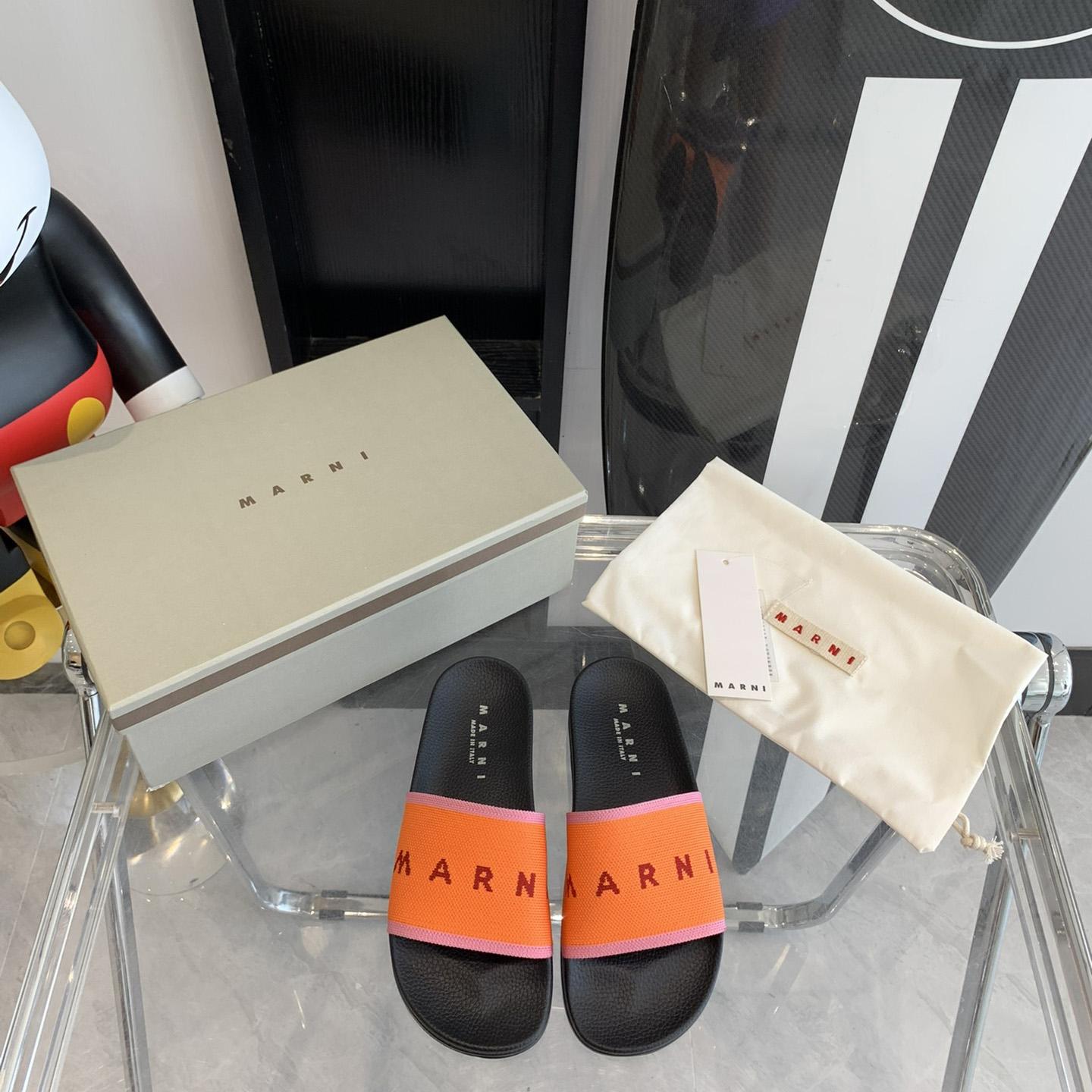 Marni Orange Logo Jacquard Rubber Slide - DesignerGu