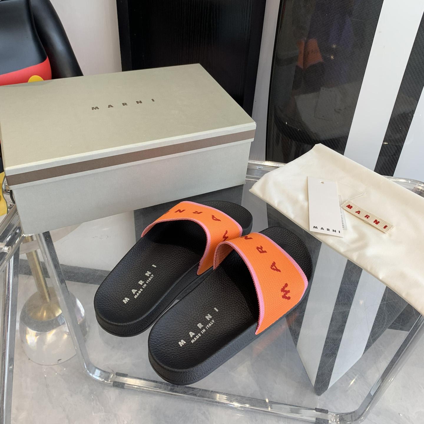 Marni Orange Logo Jacquard Rubber Slide - DesignerGu