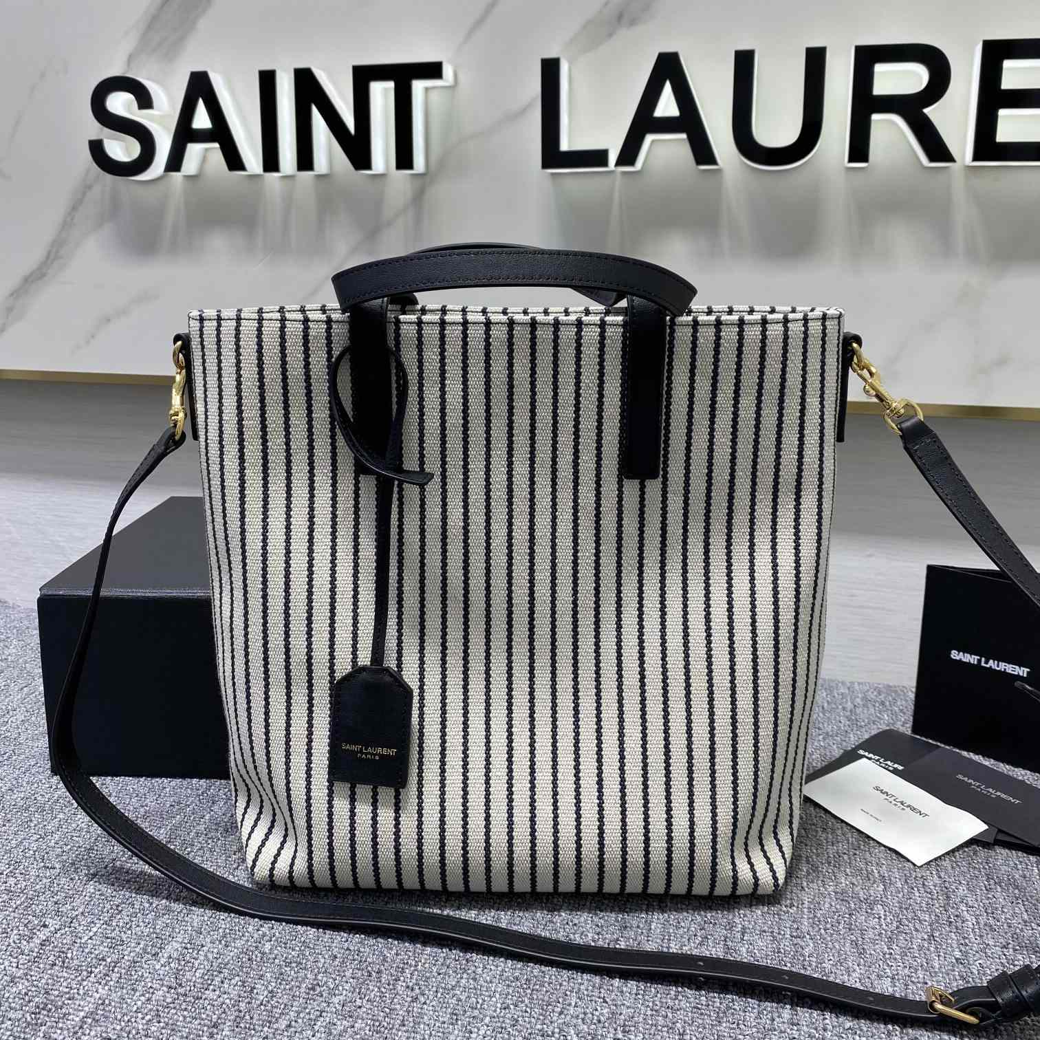 Saint Laurent Shopping Toy Striped Canvas Tote (25x28x8cm) - DesignerGu