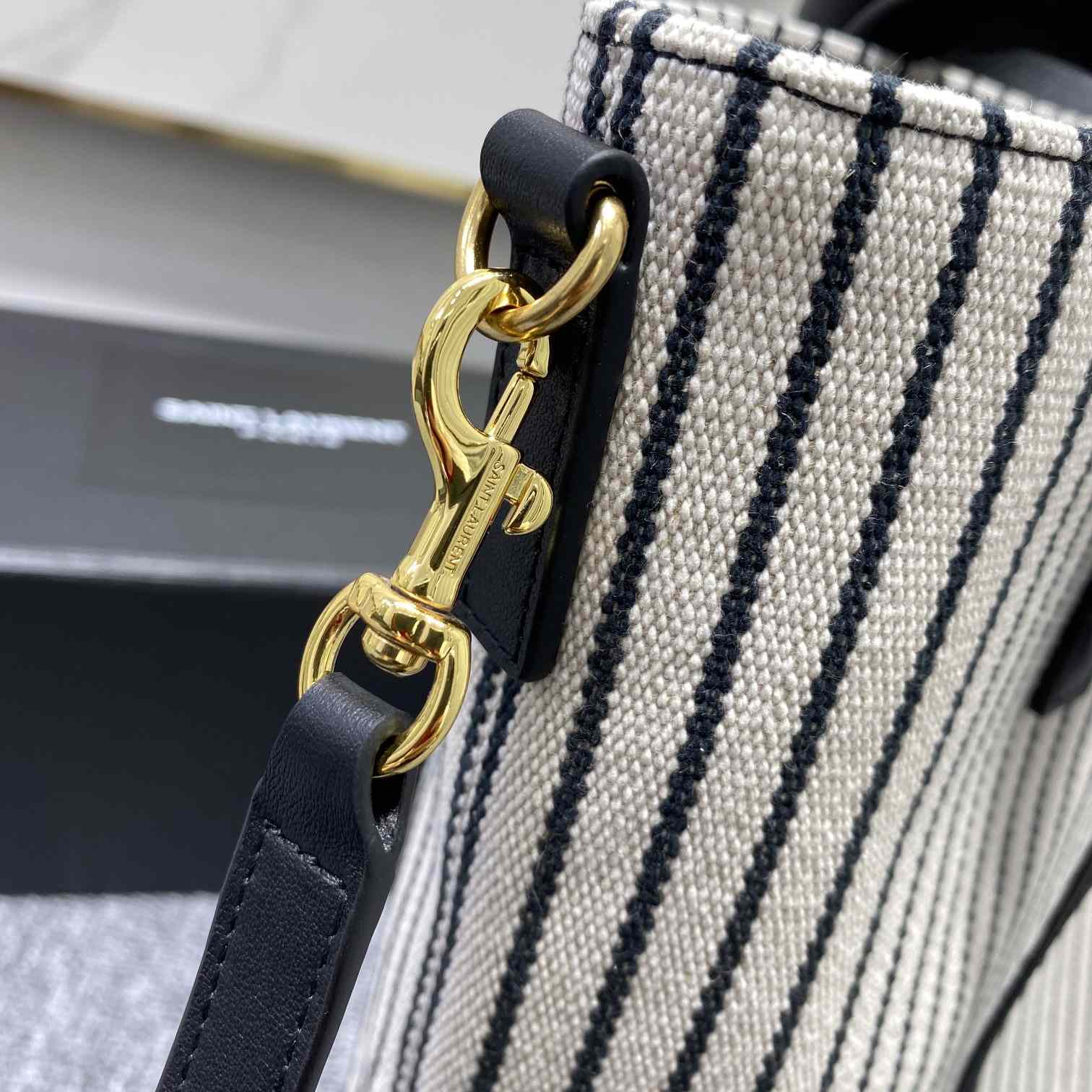 Saint Laurent Shopping Toy Striped Canvas Tote (25x28x8cm) - DesignerGu