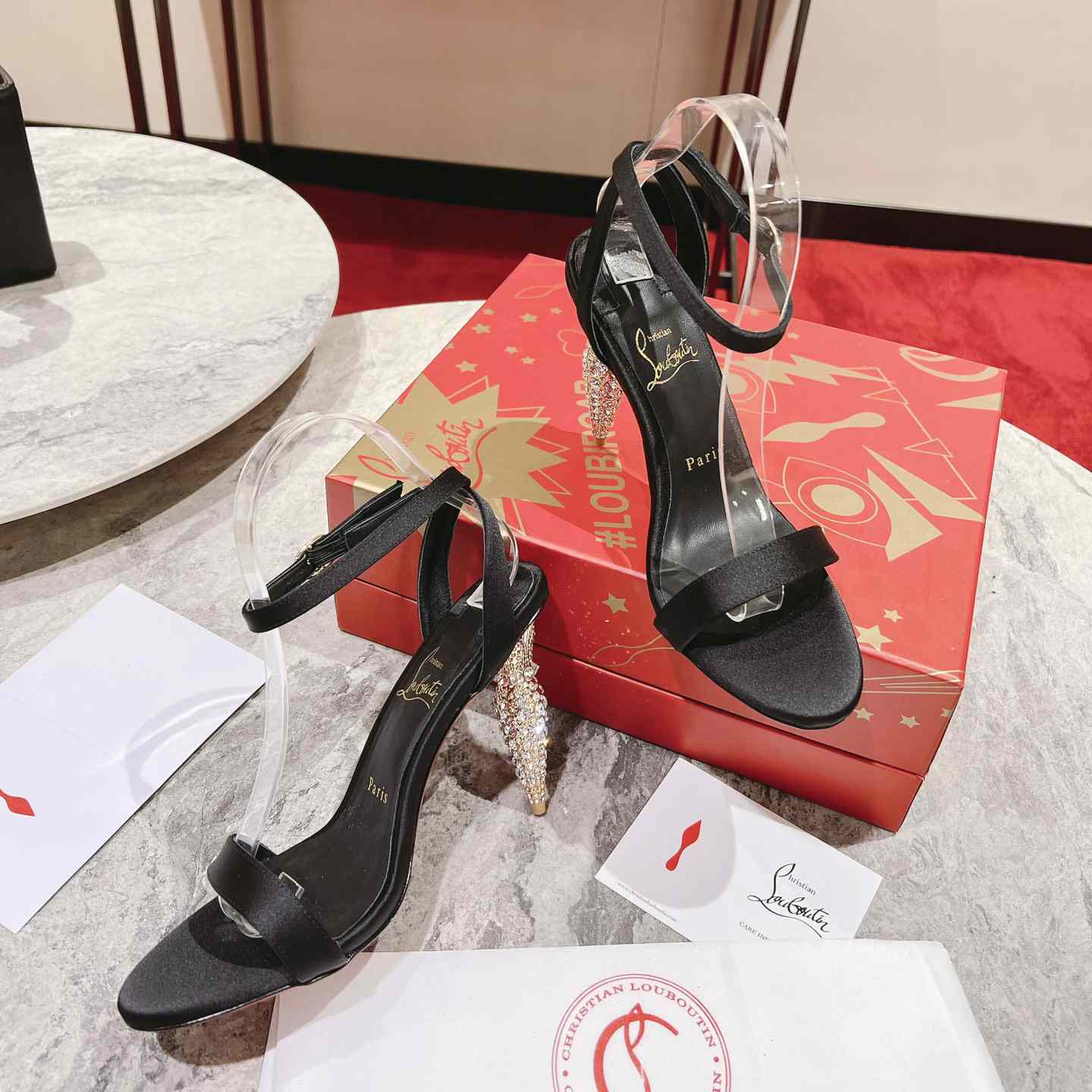 Christian Louboutin Lipstrass Queen Red Sole Ankle-Strap Sandals - DesignerGu