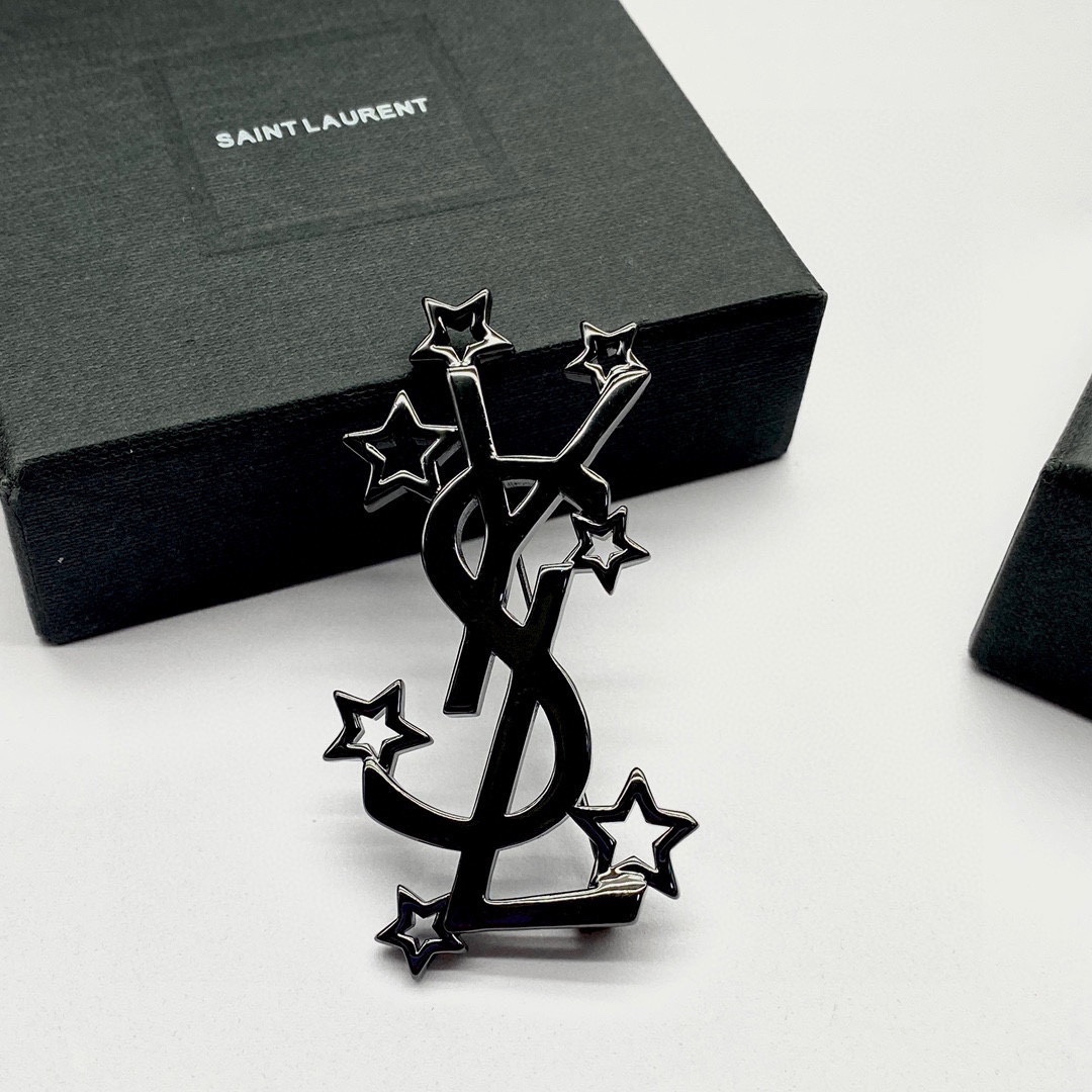 Saint Laurent YSL Logo Brooch - DesignerGu