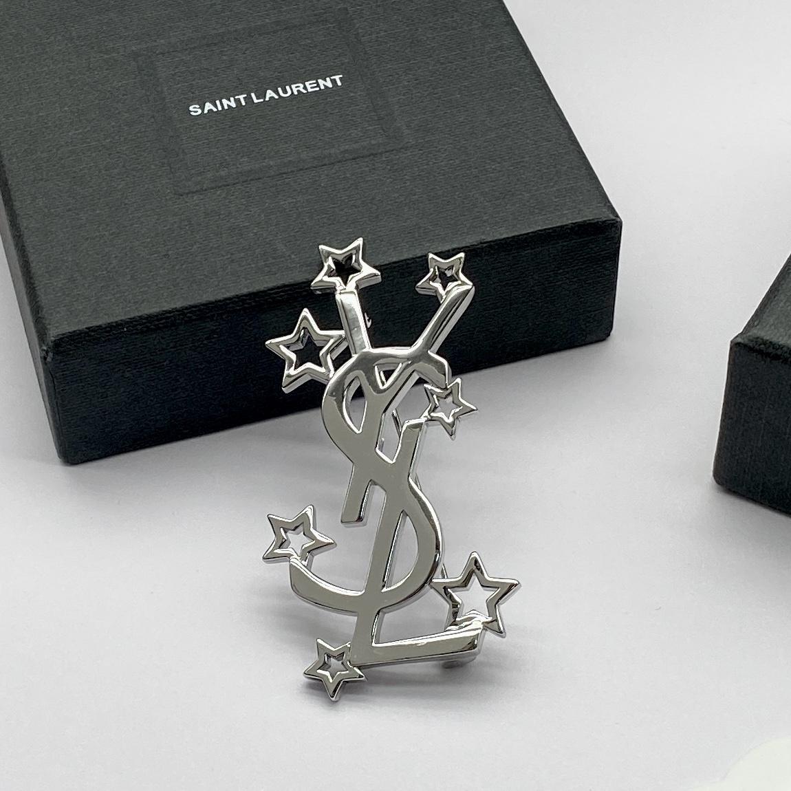 Saint Laurent YSL Logo Brooch - DesignerGu