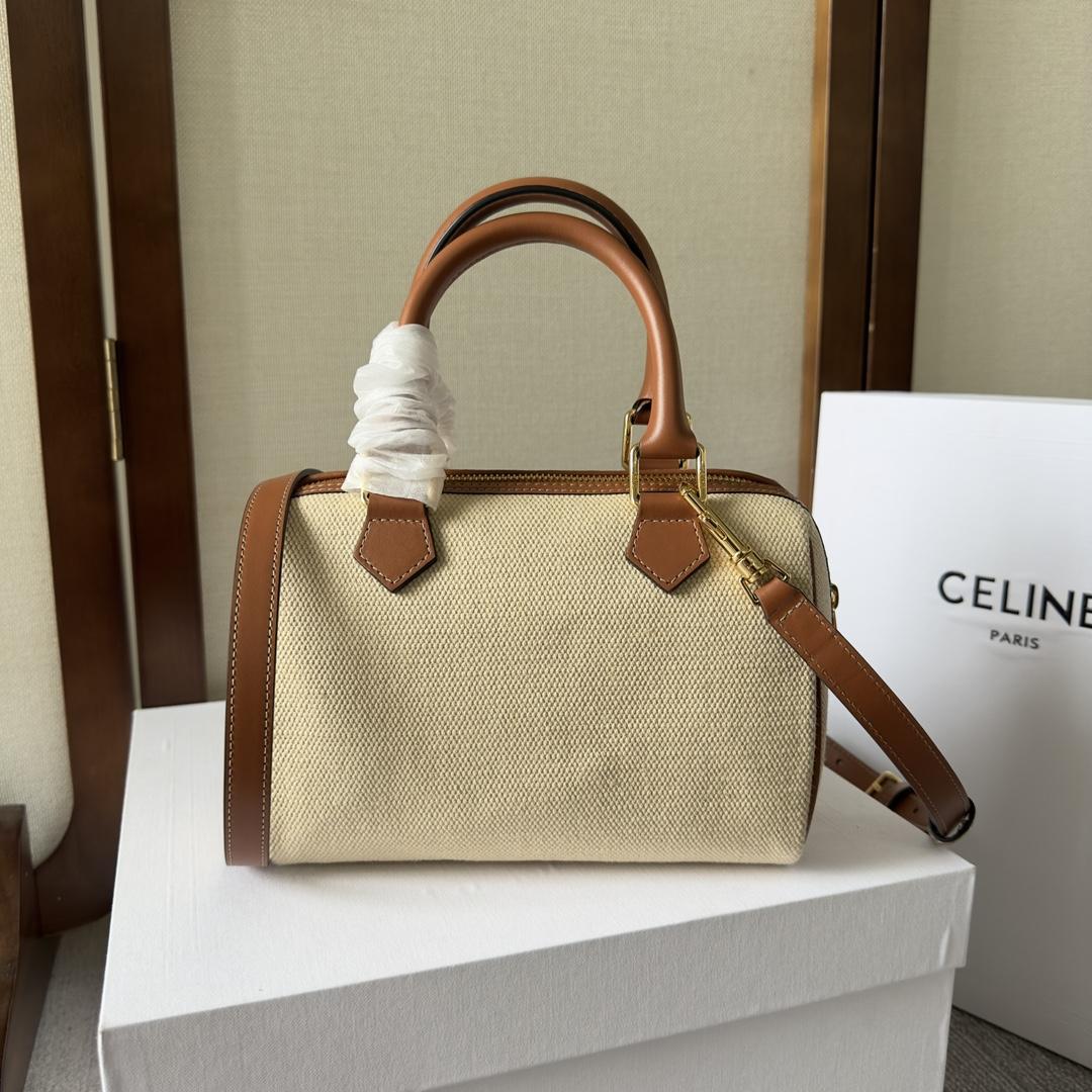 Celine Small Boston Cuir Triomphe In Textile And Calfskin Natural/Tan - DesignerGu