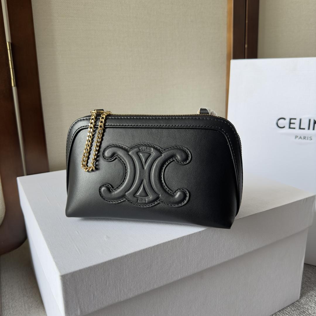 Celine Clutch On Chain Cuir Triomphe In Smooth Calfskin Black - DesignerGu