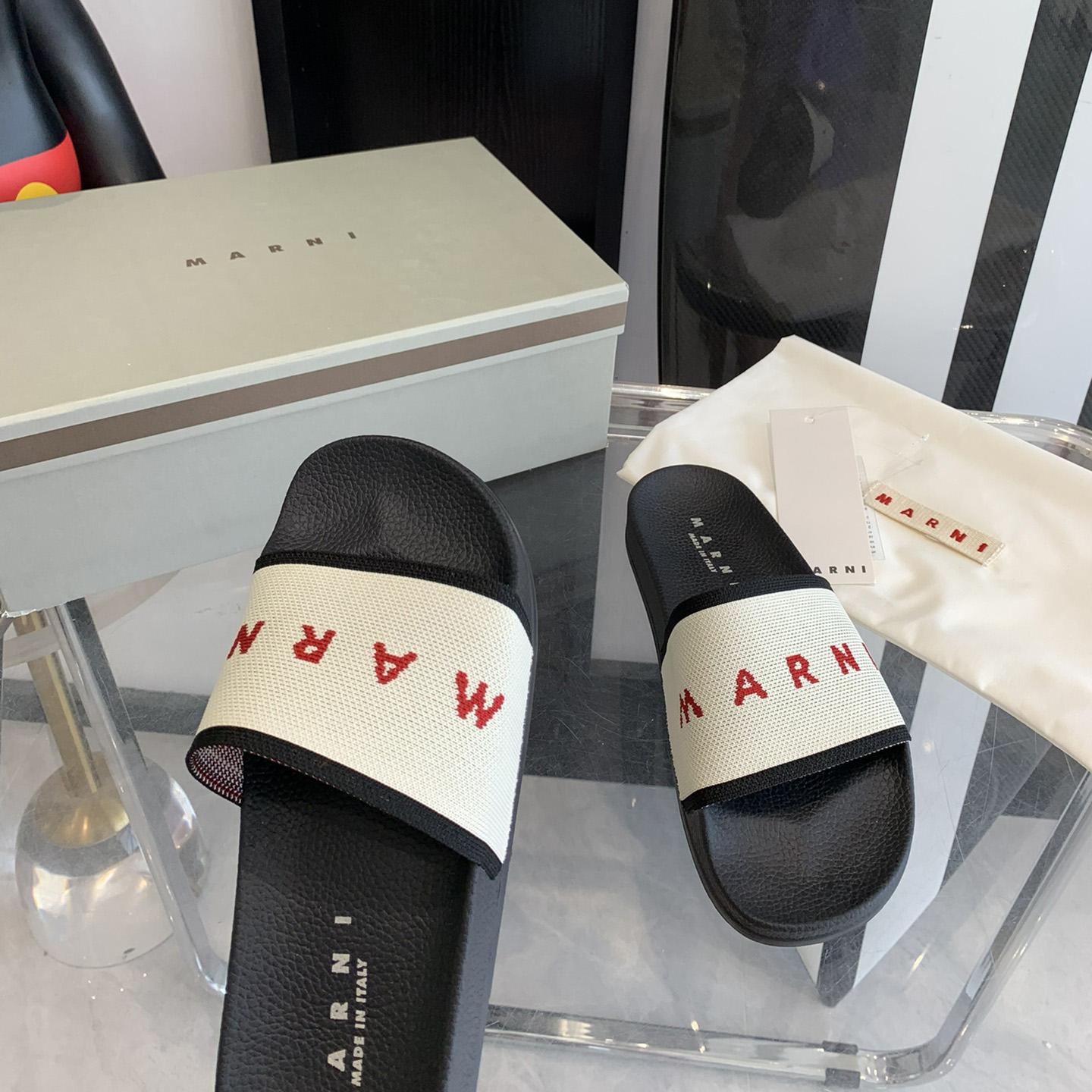 Marni Beige Logo Jacquard Rubber Slide - DesignerGu