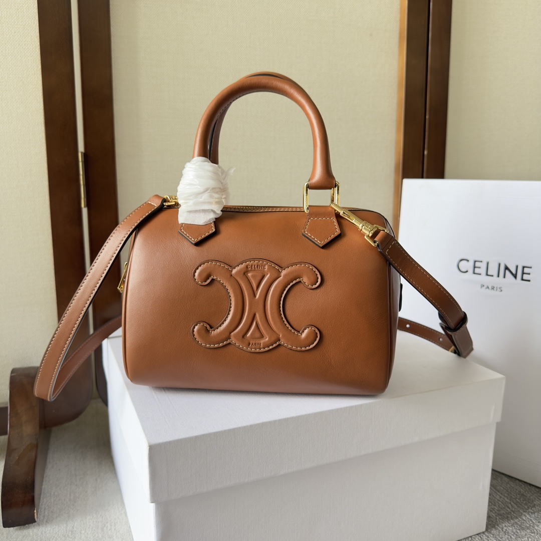 Celine Small Boston Cuir Triomphe In Smooth Calfskin Tan - DesignerGu