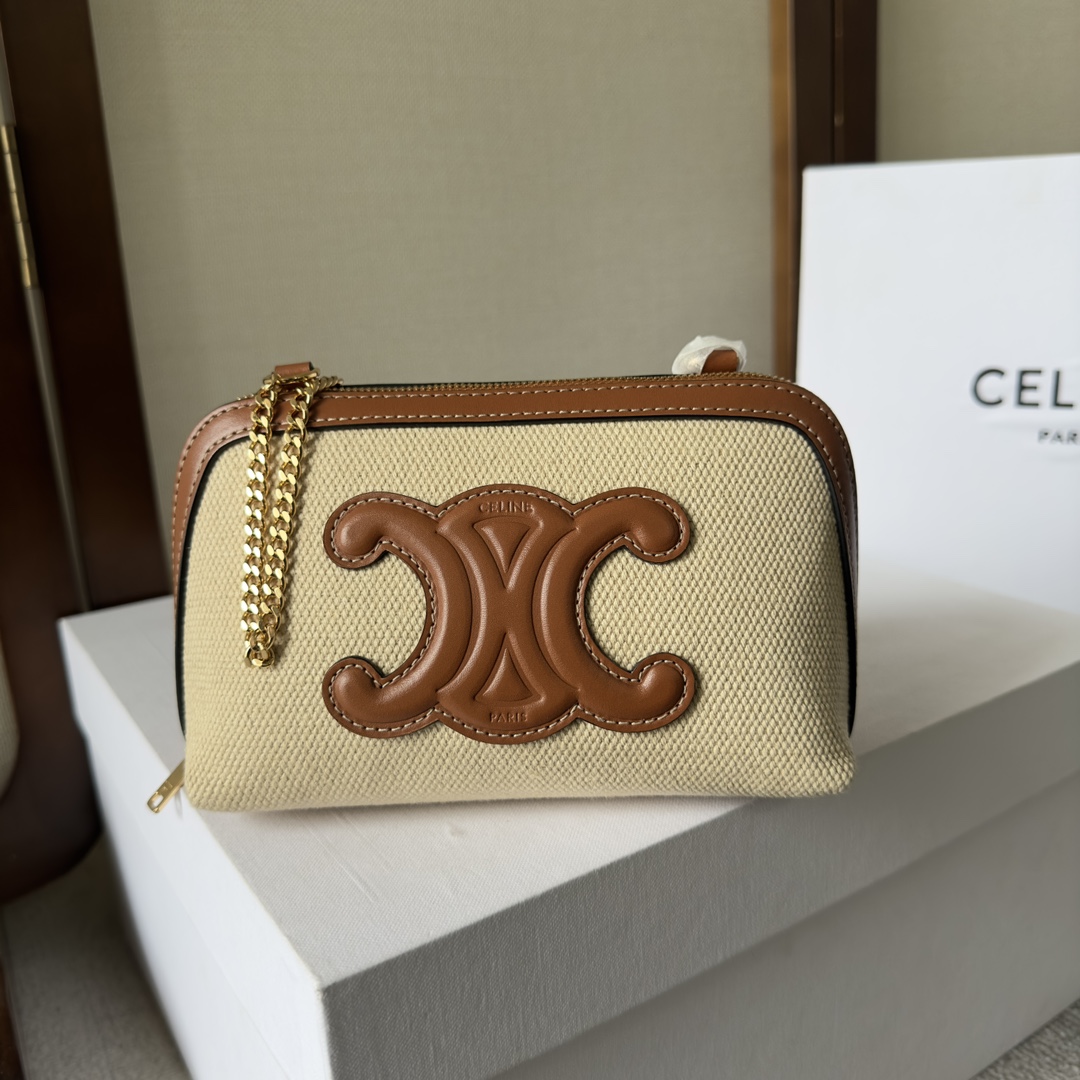 Celine Clutch On Chain Cuir Triomphe Natural / Tan - DesignerGu