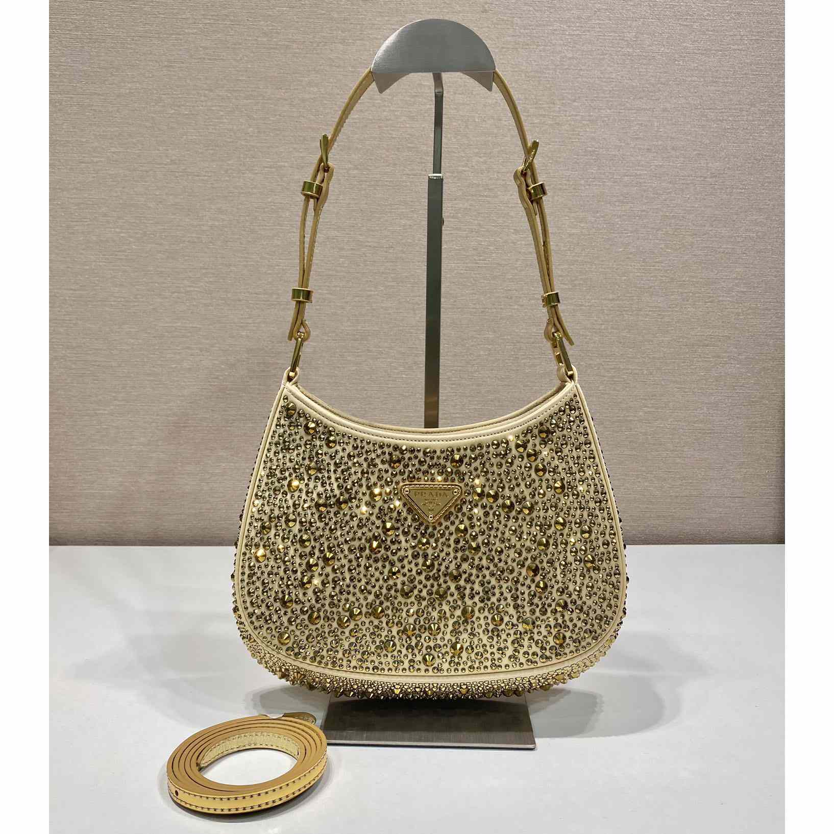 Prada Cleo Satin Bag With Crystals(22-18.5-4.5CM) - DesignerGu