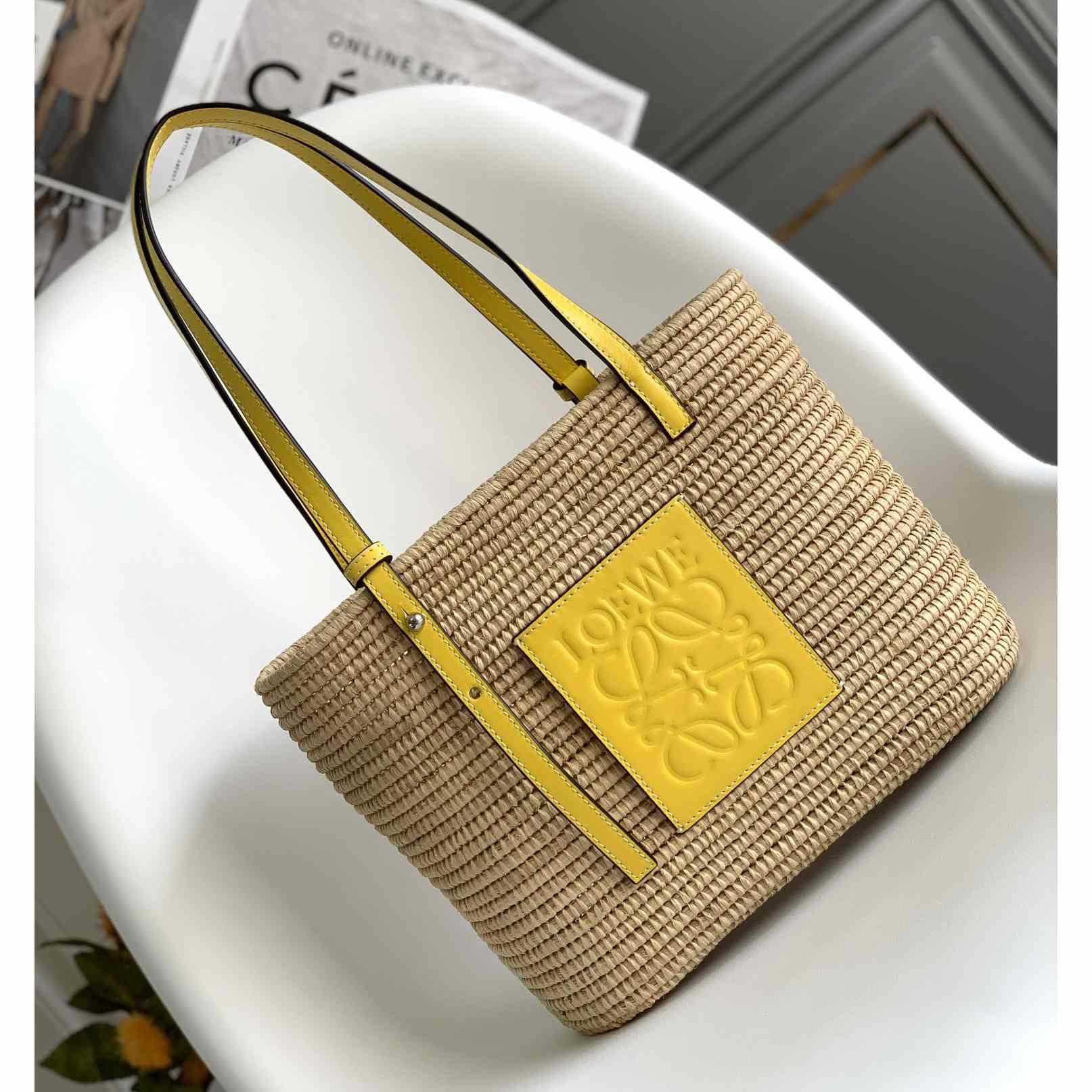 Loewe Small Square Basket bag In Raffia And Calfskin (30*21*11cm) - DesignerGu