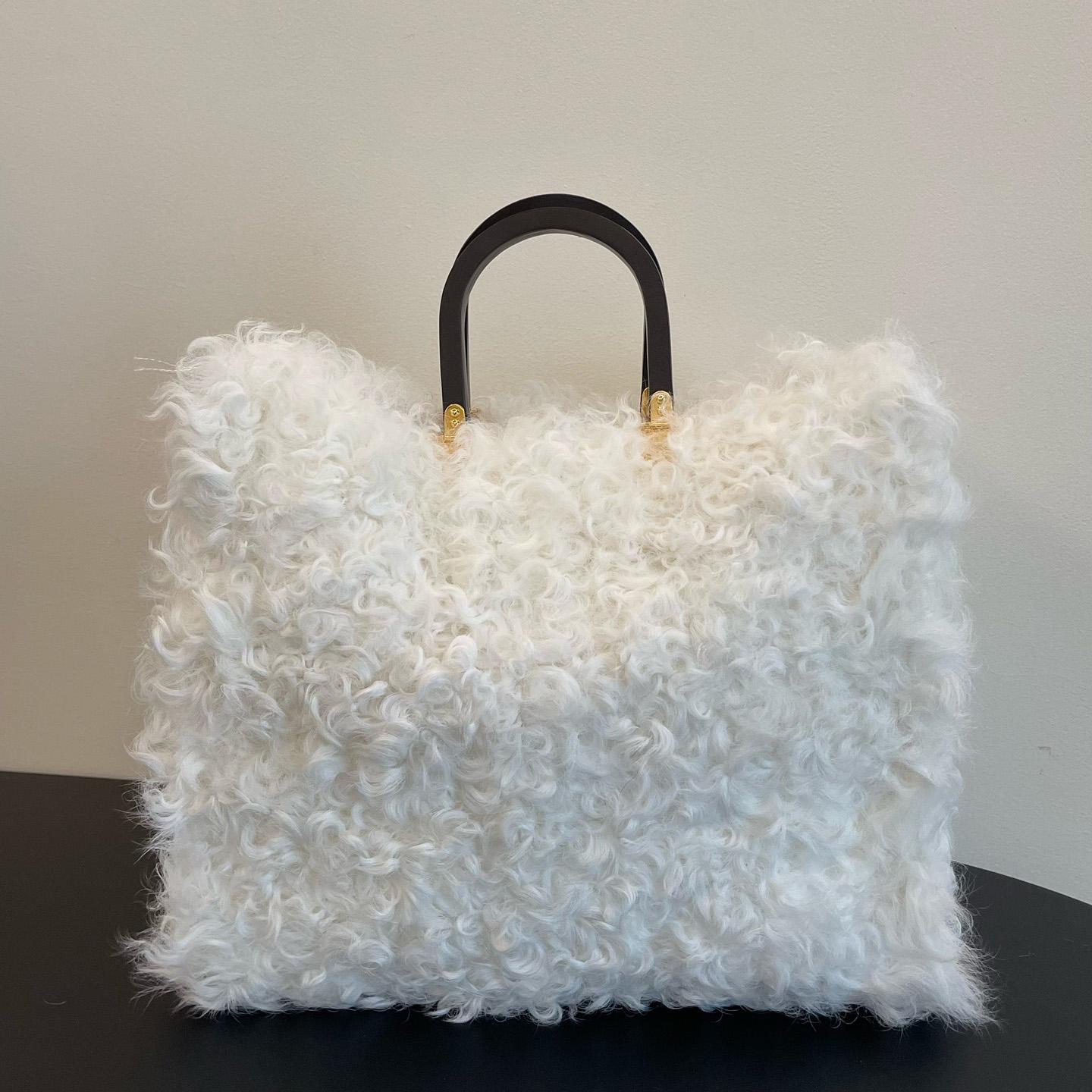 Fendi Sunshine White Mohair Shopper (35-17-31cmcm)   - DesignerGu