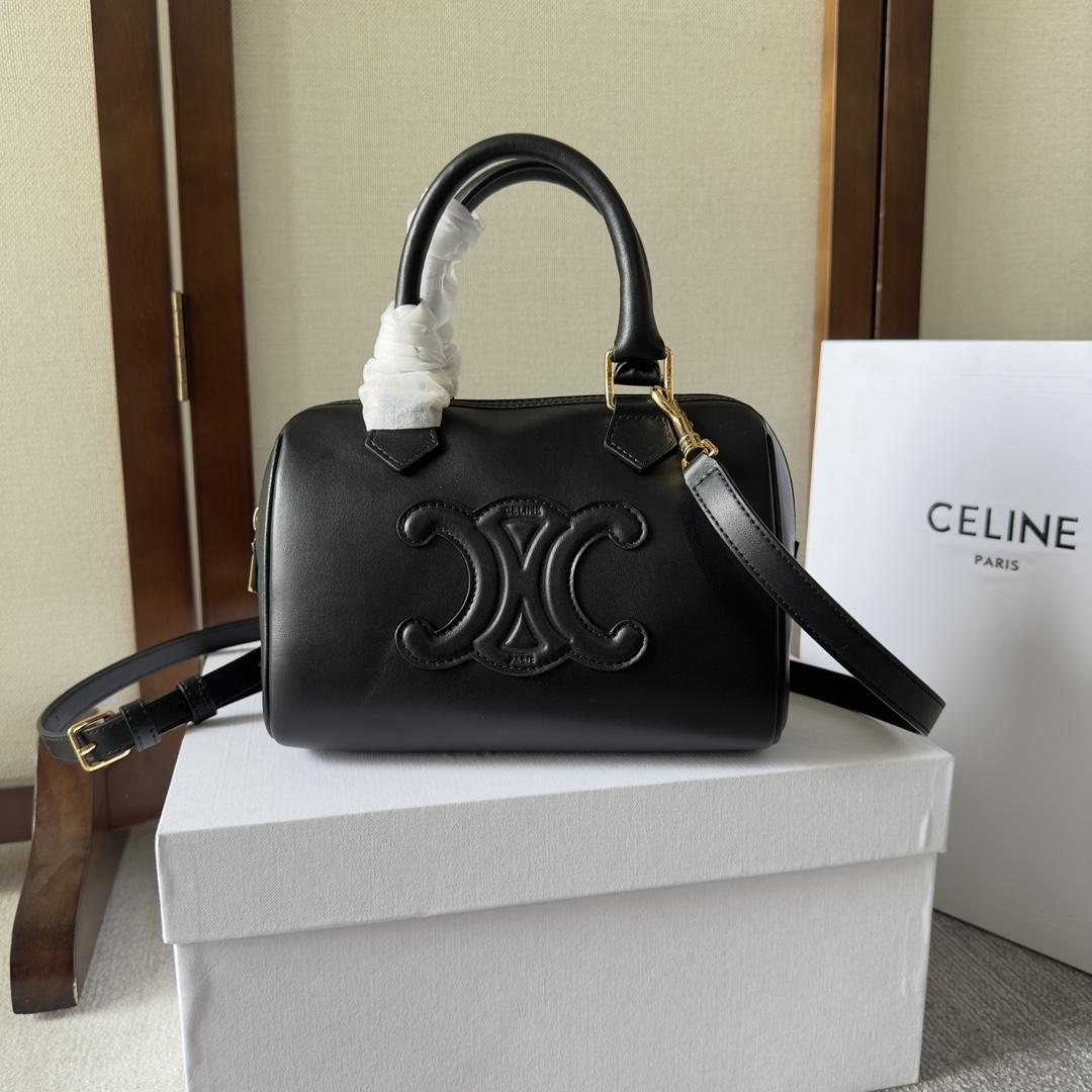 Celine Small Boston Cuir Triomphe In Smooth Calfskin Black - DesignerGu