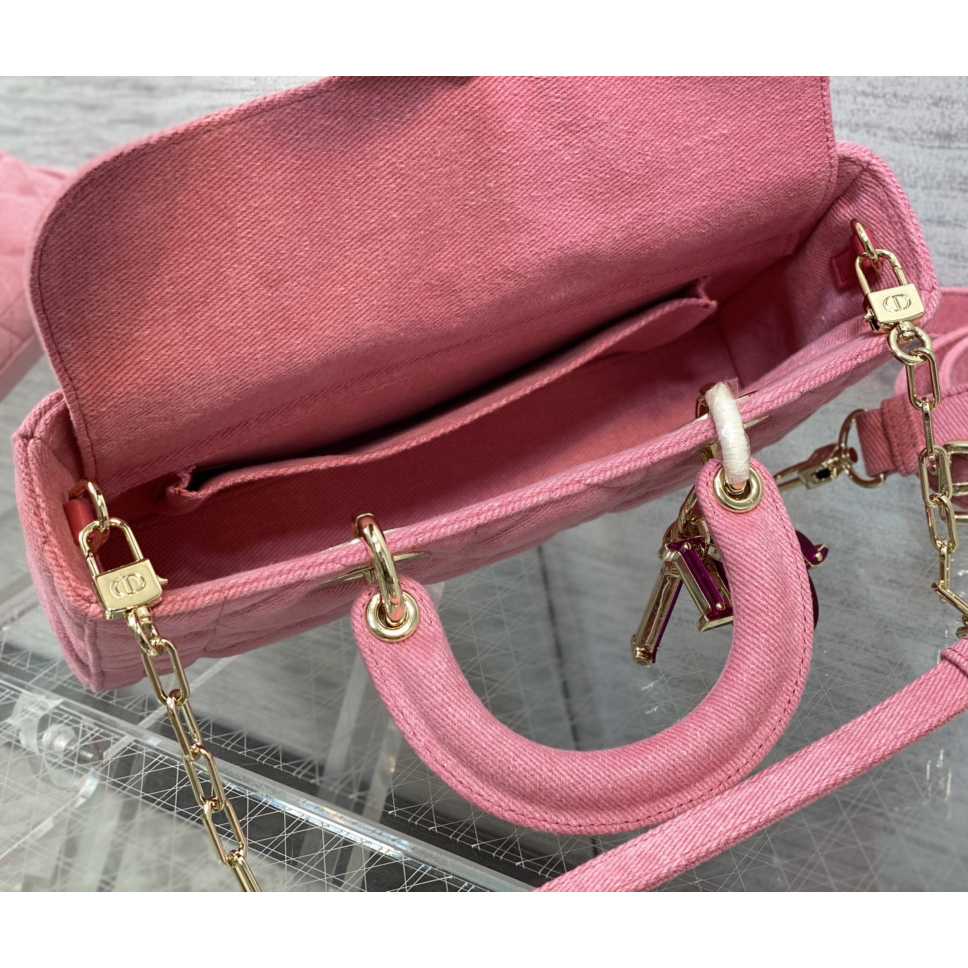 Dior Denim Macrocannage Lady D-Joy Pink(26*6*14cm) - DesignerGu