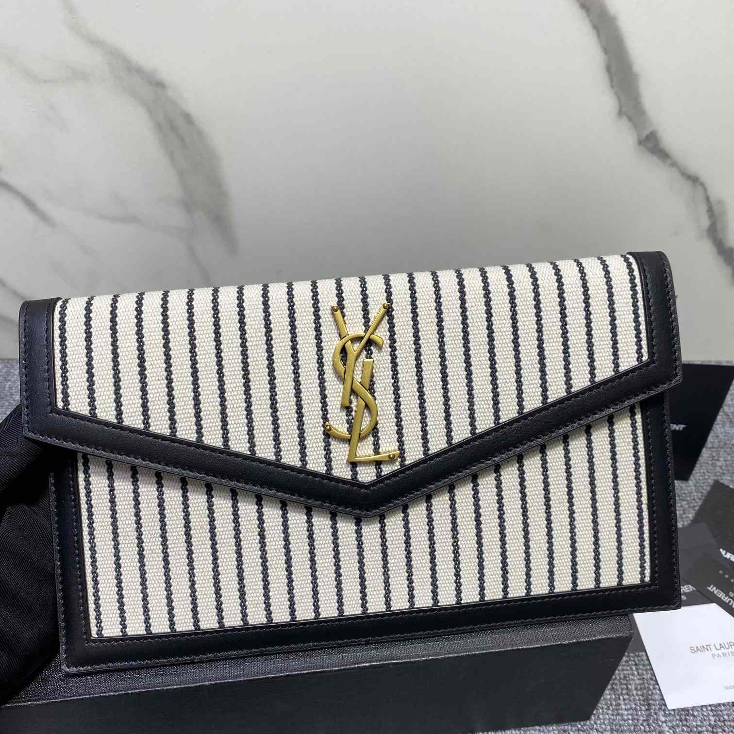 Saint Laurent Uptown Striped Envelope Clutch Bag(27x16x2cm) - DesignerGu