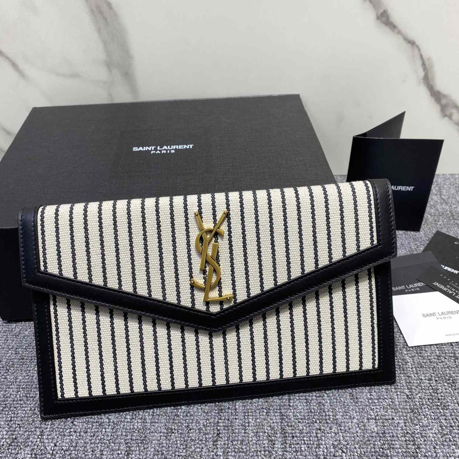 Saint Laurent Uptown Striped Envelope Clutch Bag(27x16x2cm) - DesignerGu