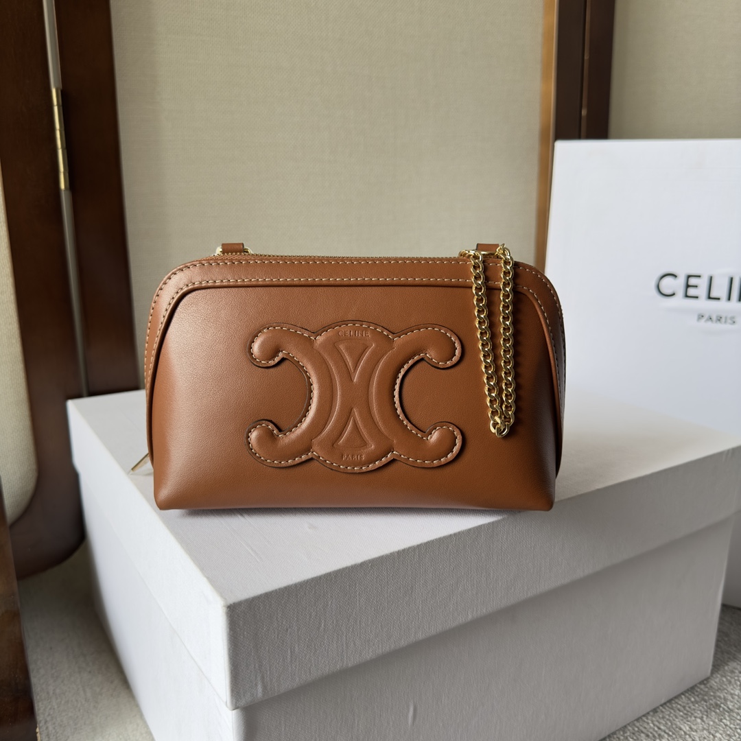 Celine Clutch On Chain Cuir Triomphe In Smooth Calfskin Tan - DesignerGu