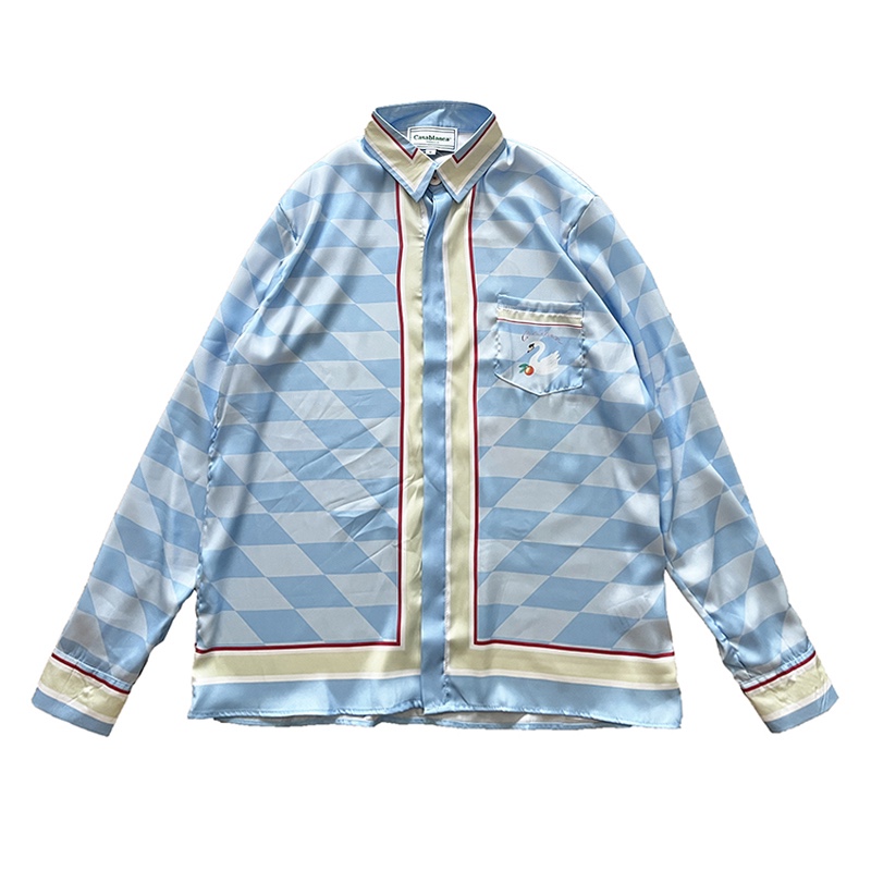 Casablanca Damiers Et Cygne Bleu Silk Shirt In Azzurro - DesignerGu