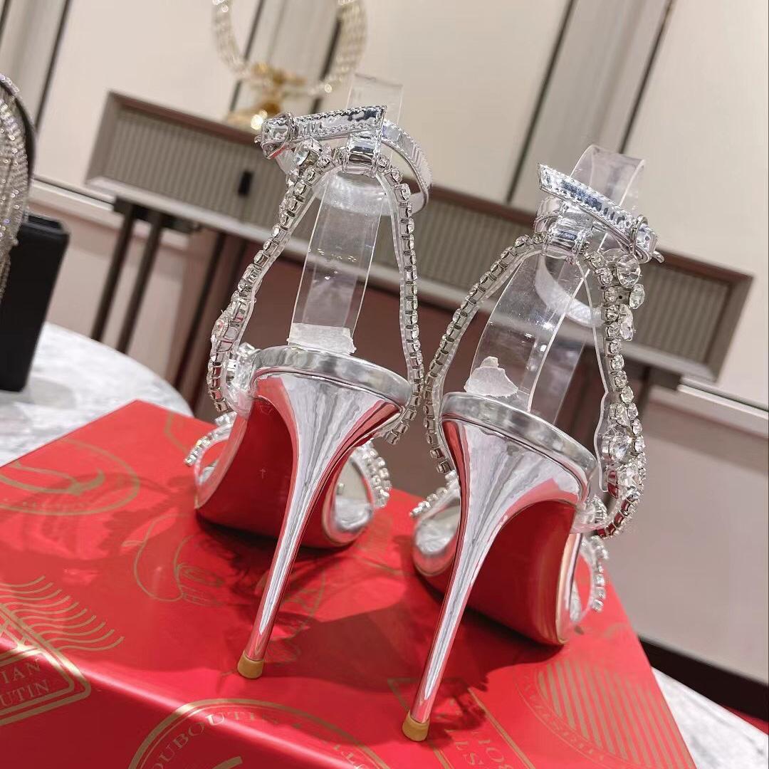 Christian Louboutin Joli Queen 100 Crystal-Embellished Ankle-Strap Sandlas - DesignerGu