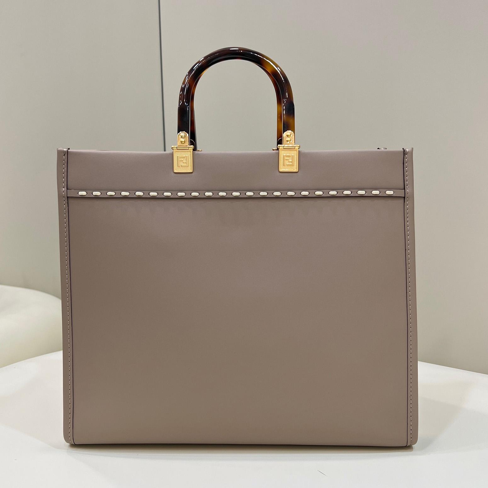 Fendi Sunshine Medium Beige Leather And Elaphe Shopper - DesignerGu